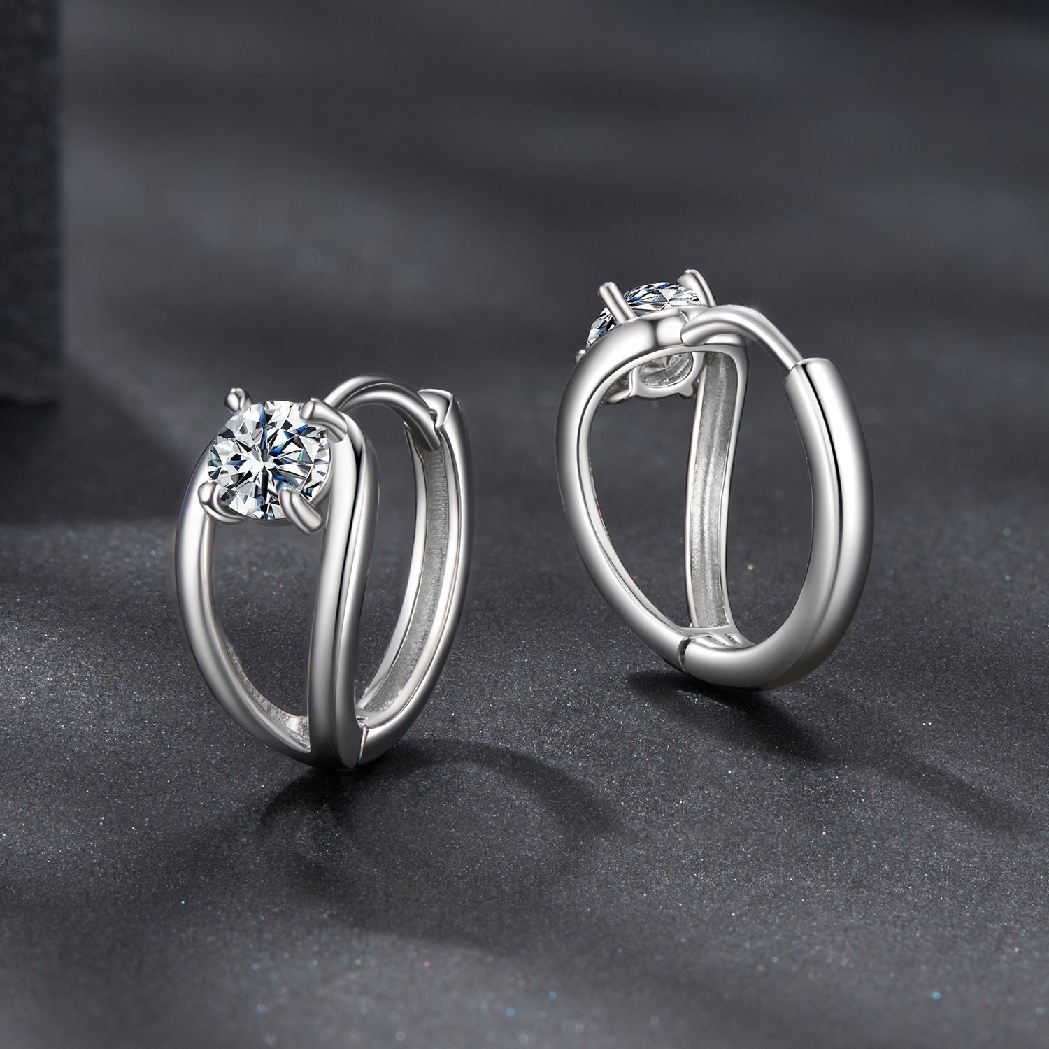 Swirl Frame Moissanite Hoop Earrings | Sterling Silver