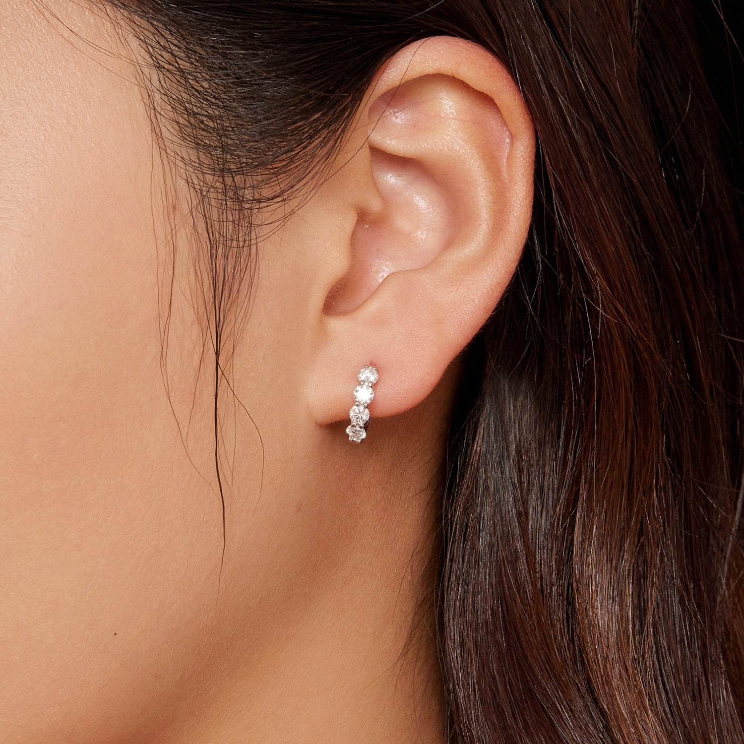 Sparkling Four-Stone Moissanite Hoop Earrings | Hinged in Sterling Silver