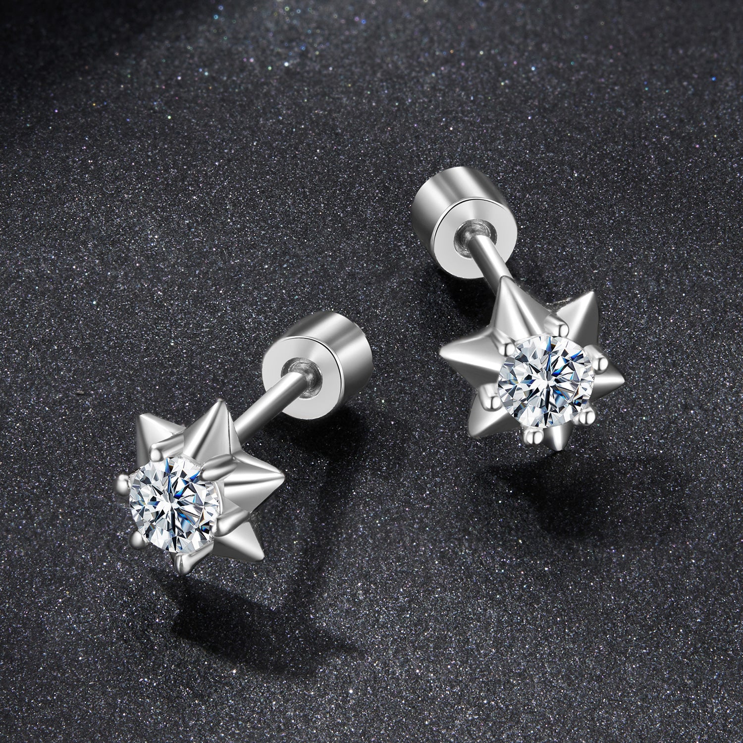 Six-Point Star Moissanite Stud Earrings | Sterling Silver