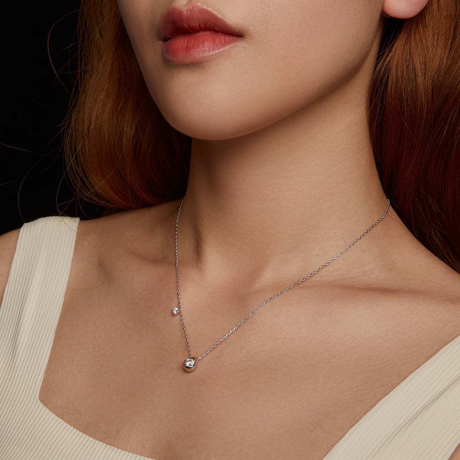 Teardrop Bezel-Set Moissanite Asymmetric Necklace | Sterling Silver