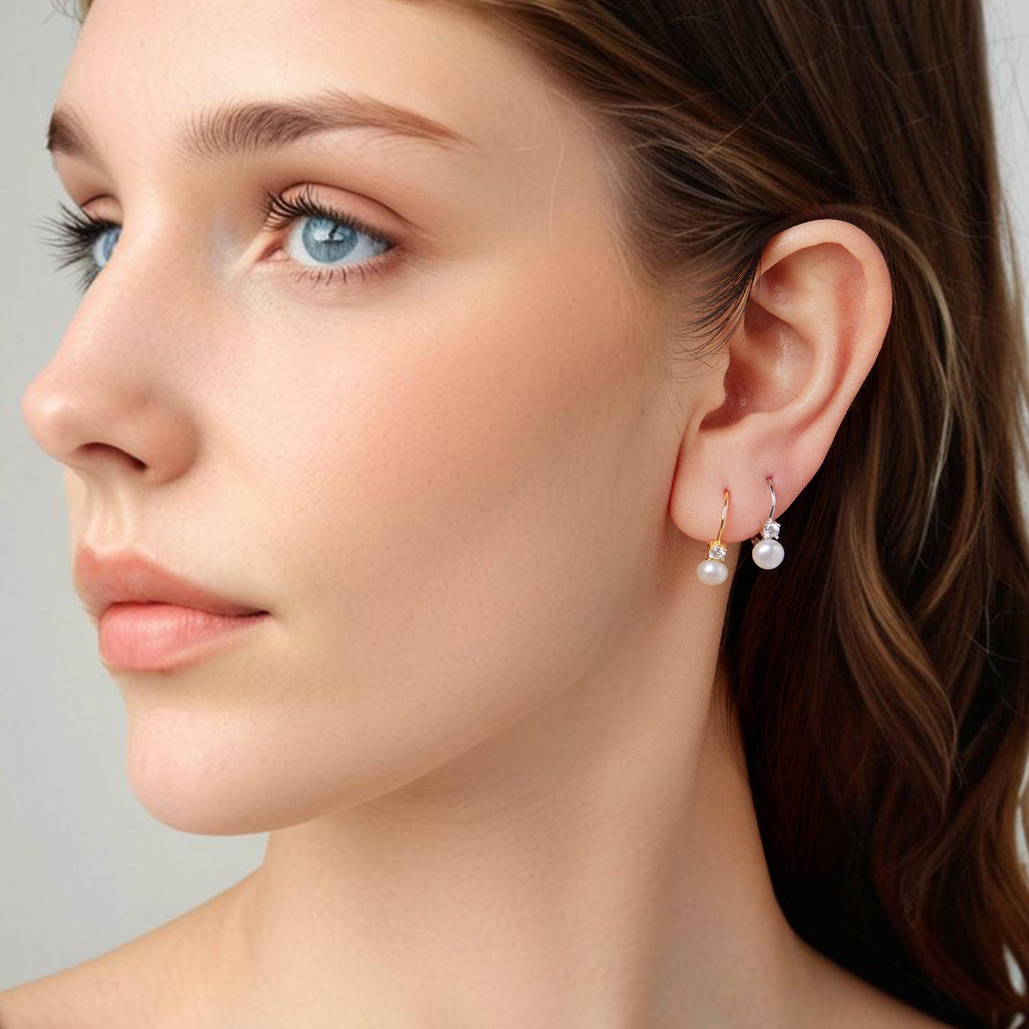 Pearl & Moissanite Hoop Earrings | Sterling Silver