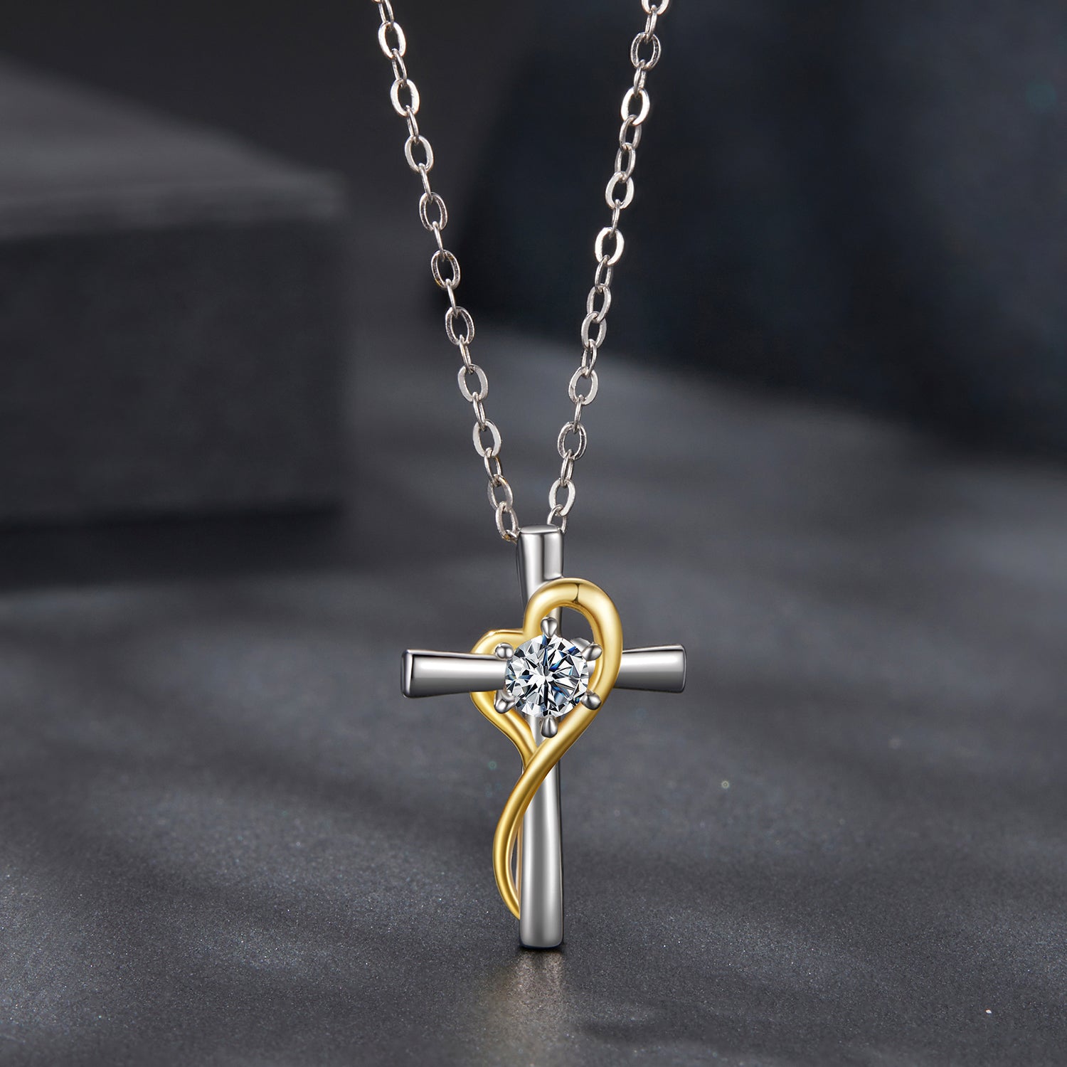 Cross Moissanite Necklace | Sterling Silver