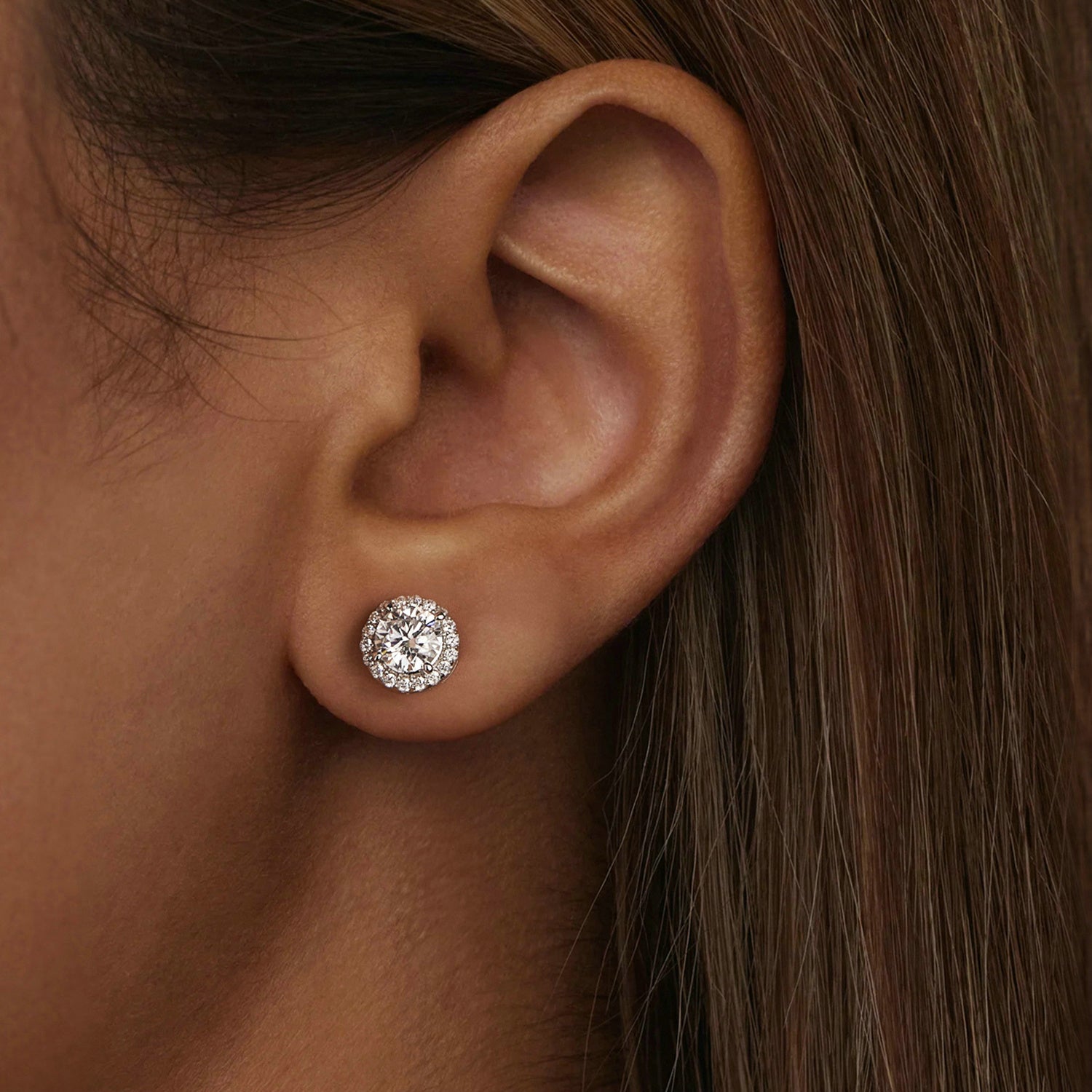 Halo Moissanite Stud Earrings | Sterling Silver