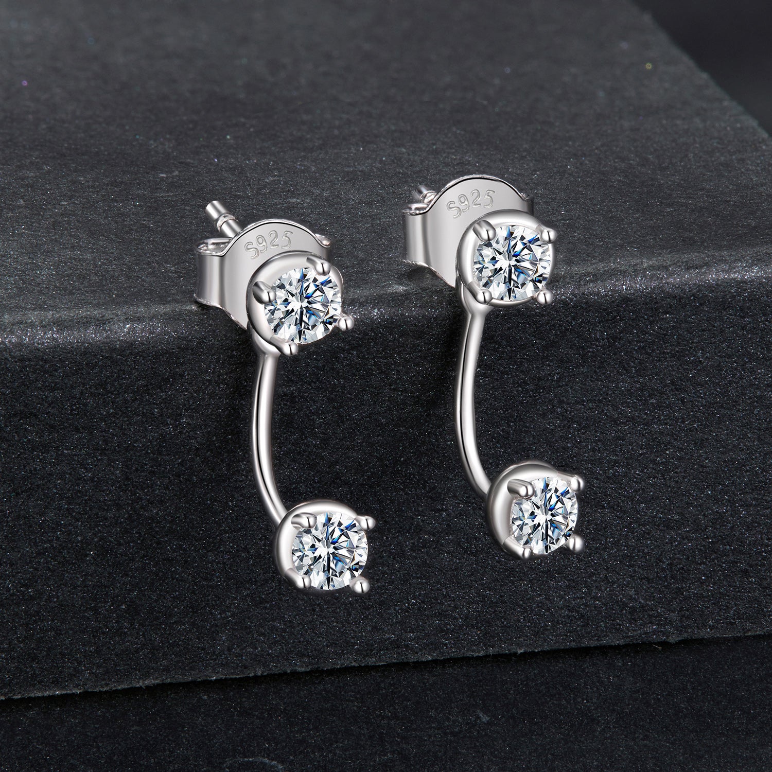 Front-Back Moissanite Stud Earrings | Sterling Silver