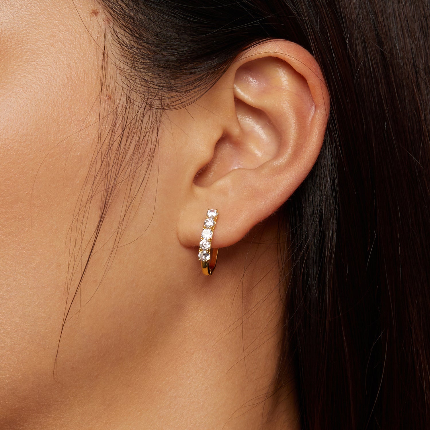 Five-Stone Moissanite Huggie Hoop Earrings | Sterling Silver