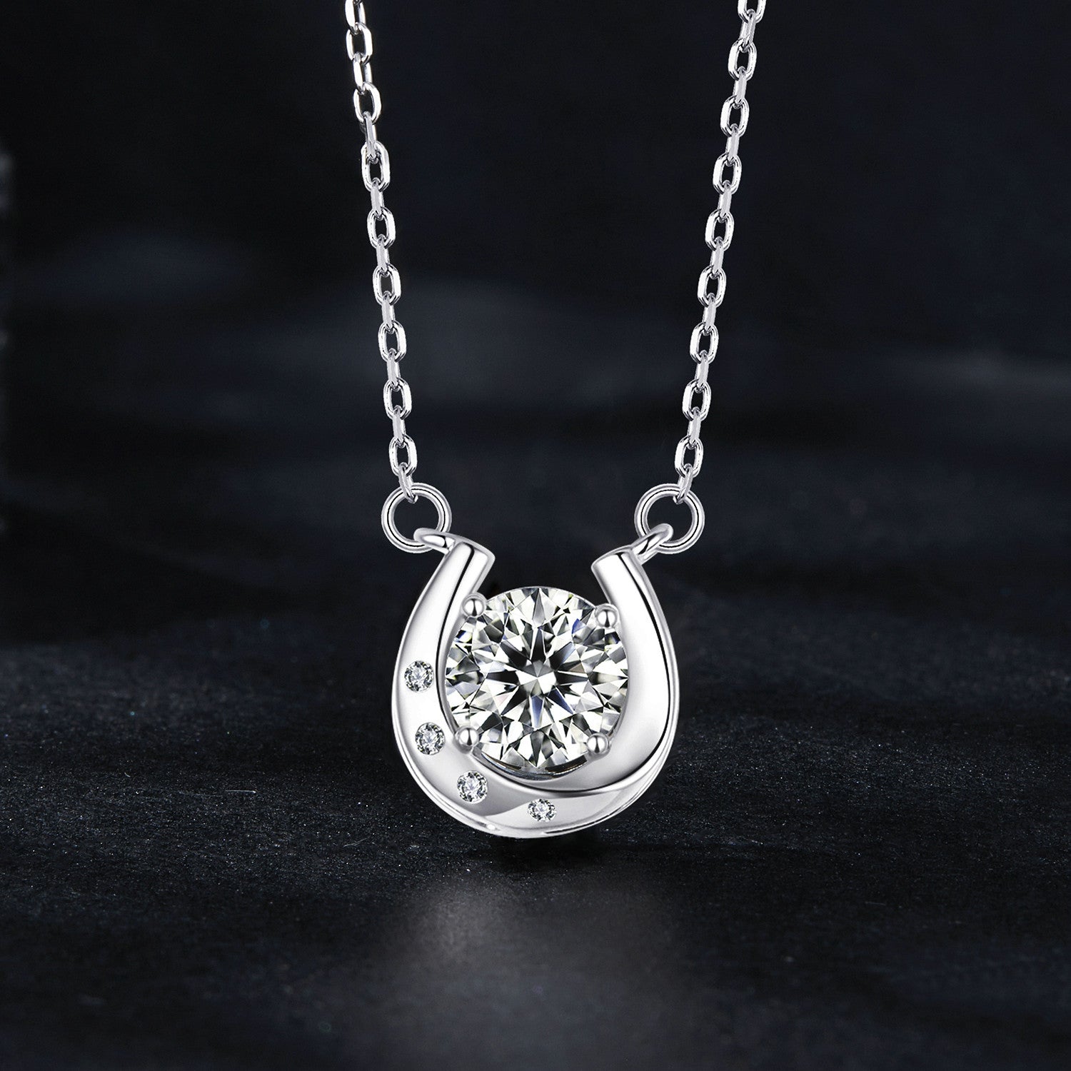 Lucky Horseshoe Moissanite Necklace | Sterling Silver