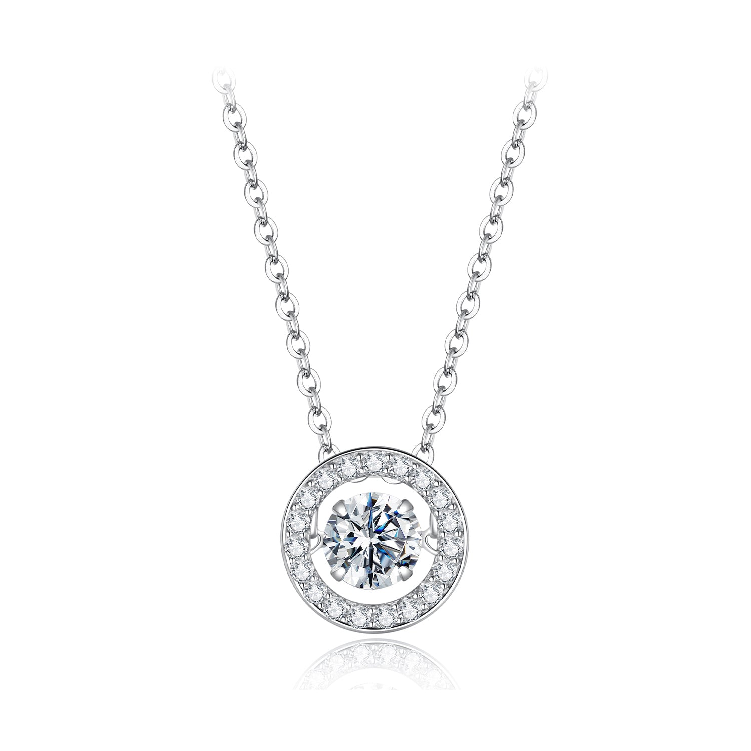 Round Halo Moissanite Necklace | Sterling Silver