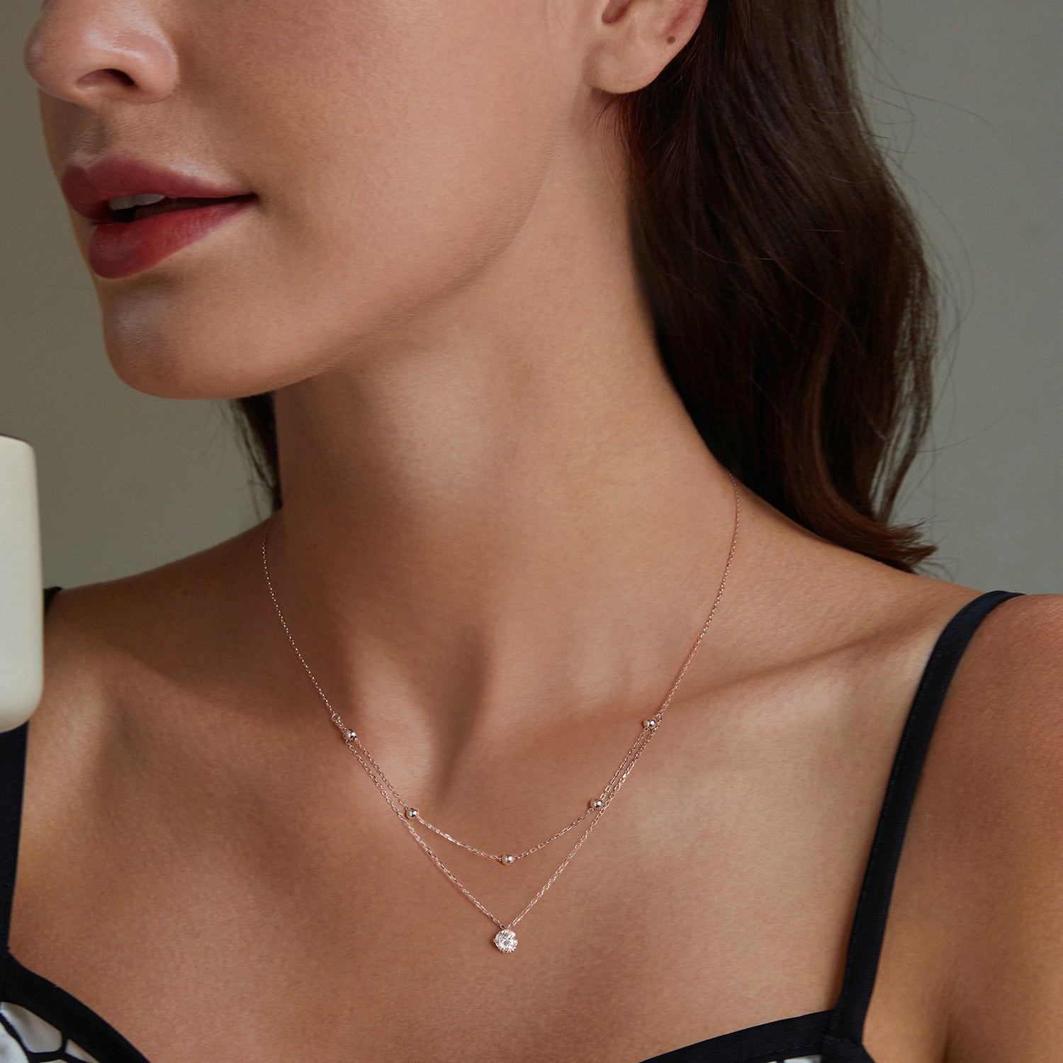 Layered Double Chain Moissanite Necklace | Sterling Silver