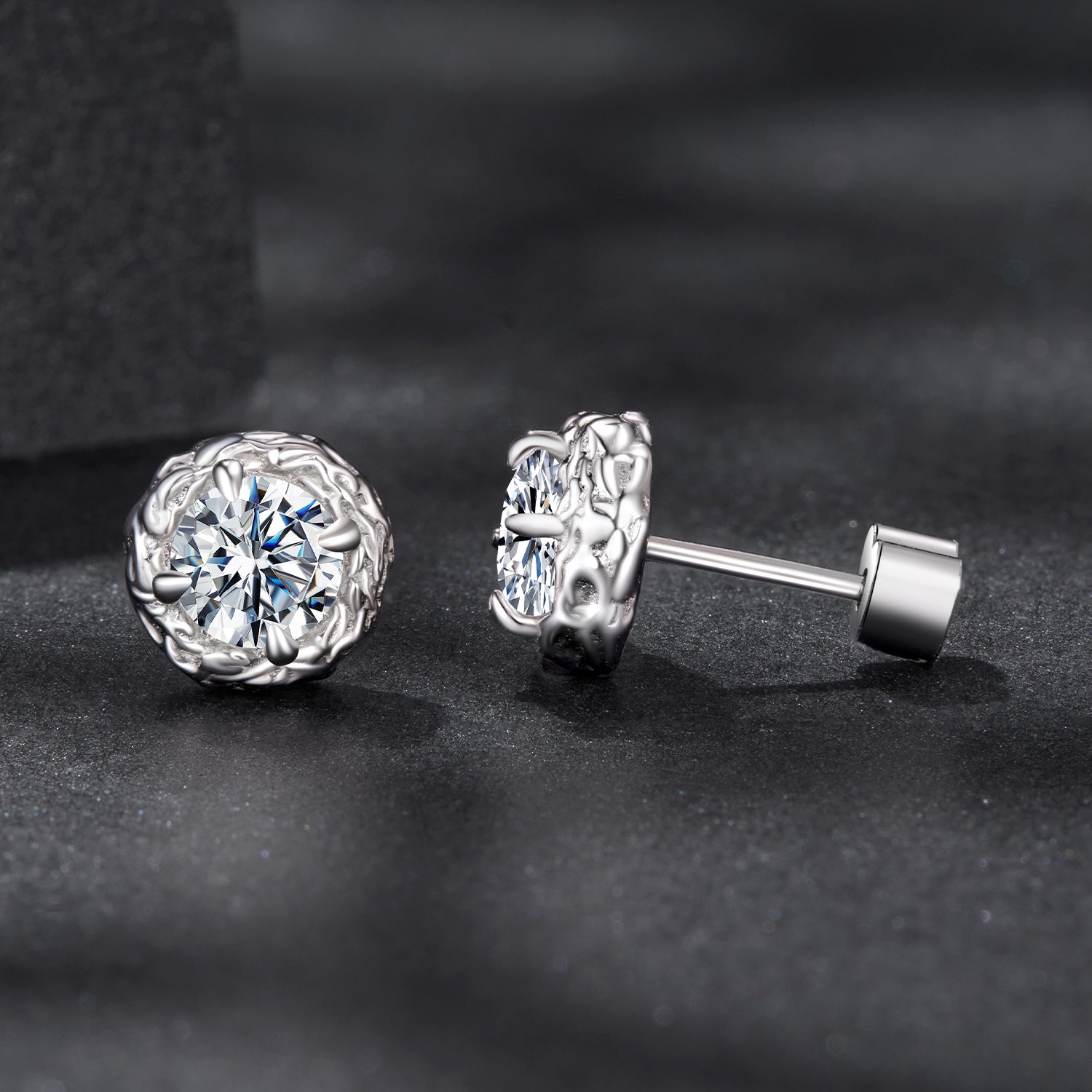 Lace Moissanite Stud Earrings | Sterling Silver