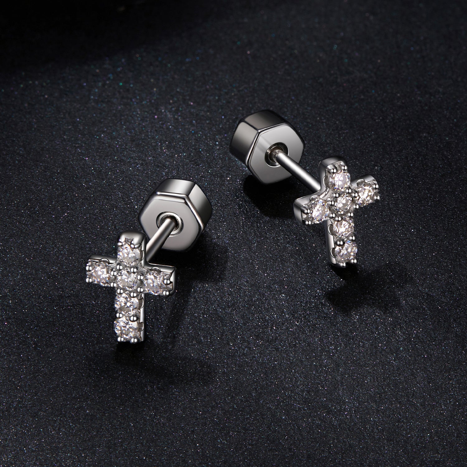 Faith Cross Moissanite Stud Earrings | Sterling Silver
