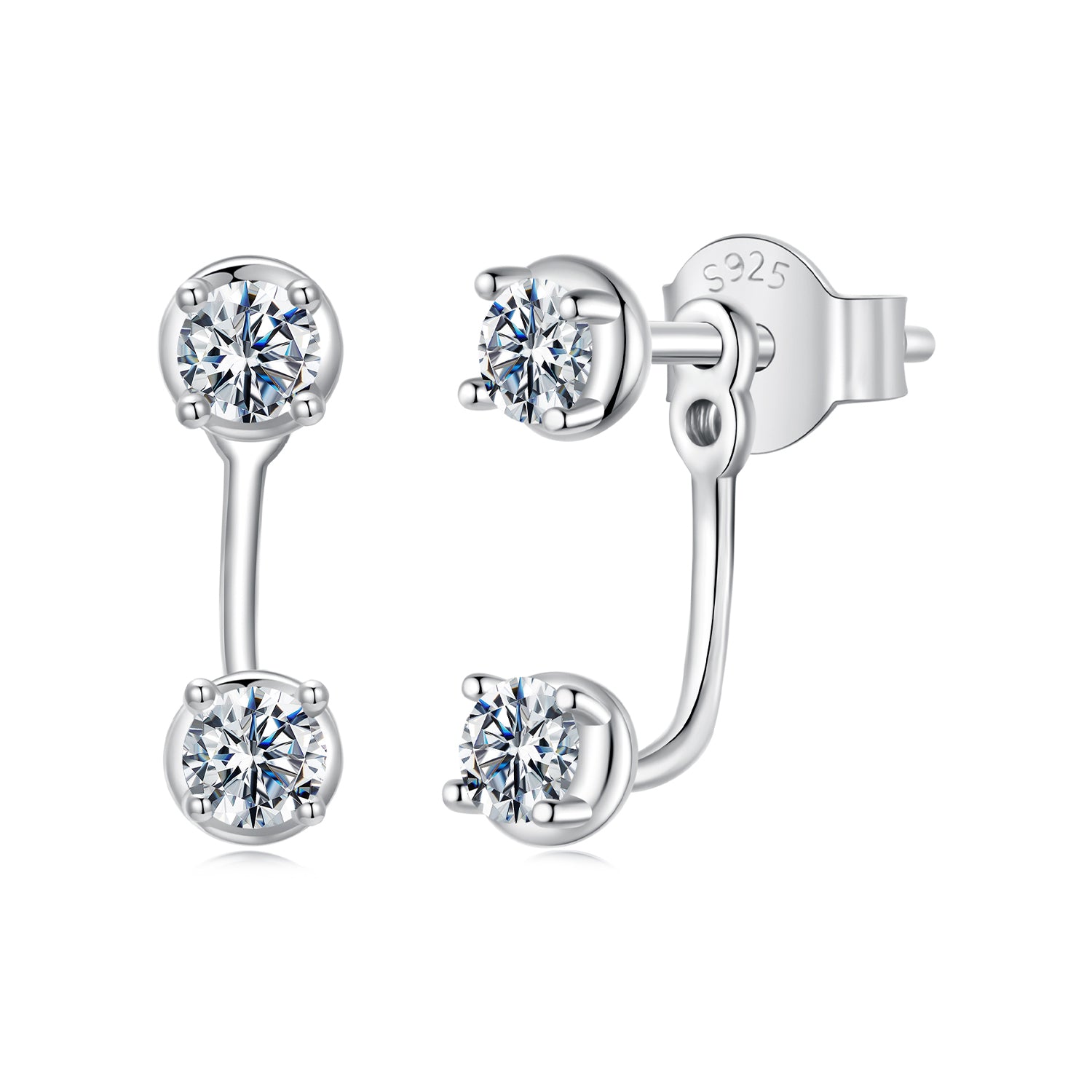 Front-Back Moissanite Stud Earrings | Sterling Silver