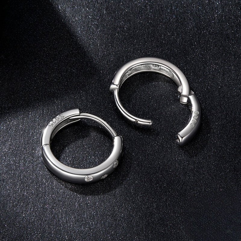 Moissanite Huggie Hoop Earrings | Sterling Silver