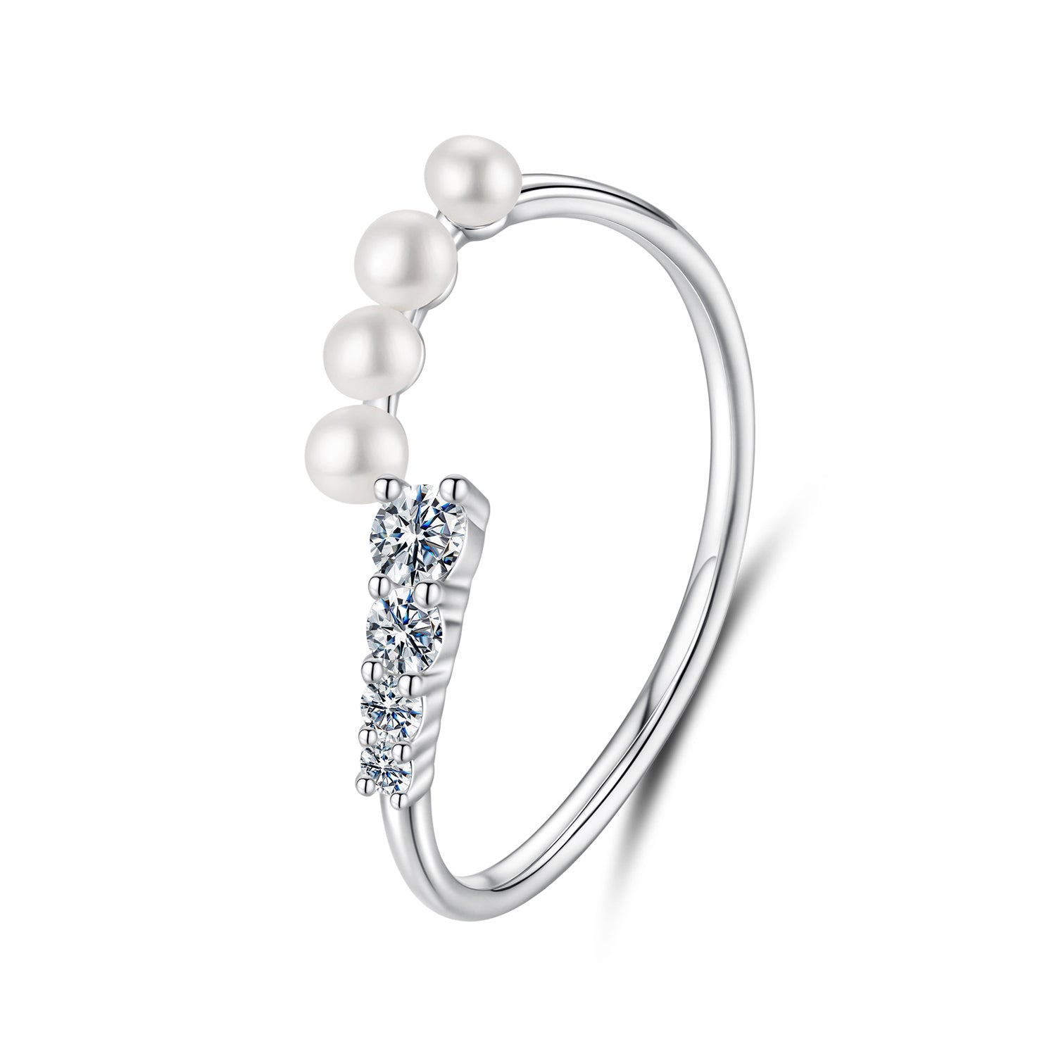 Adjustable Open Pearl & Moissanite Ring | Sterling Silver