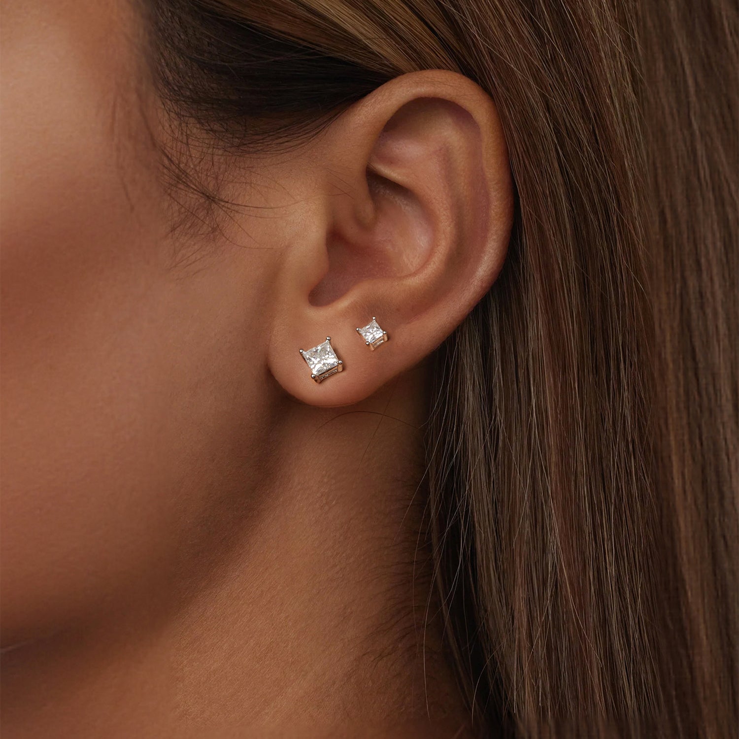 Princess Cut Square Moissanite Stud Earrings Set (2 Pairs) | Sterling Silver