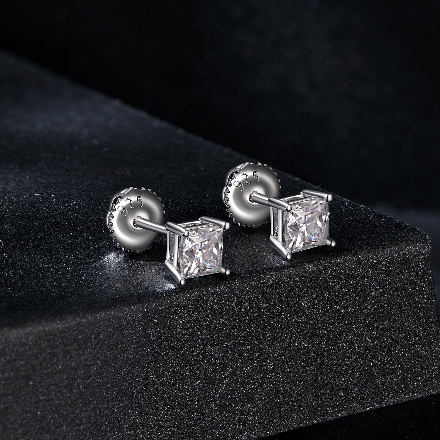 Princess Cut Square Moissanite Stud Earrings Set (2 Pairs) | Sterling Silver
