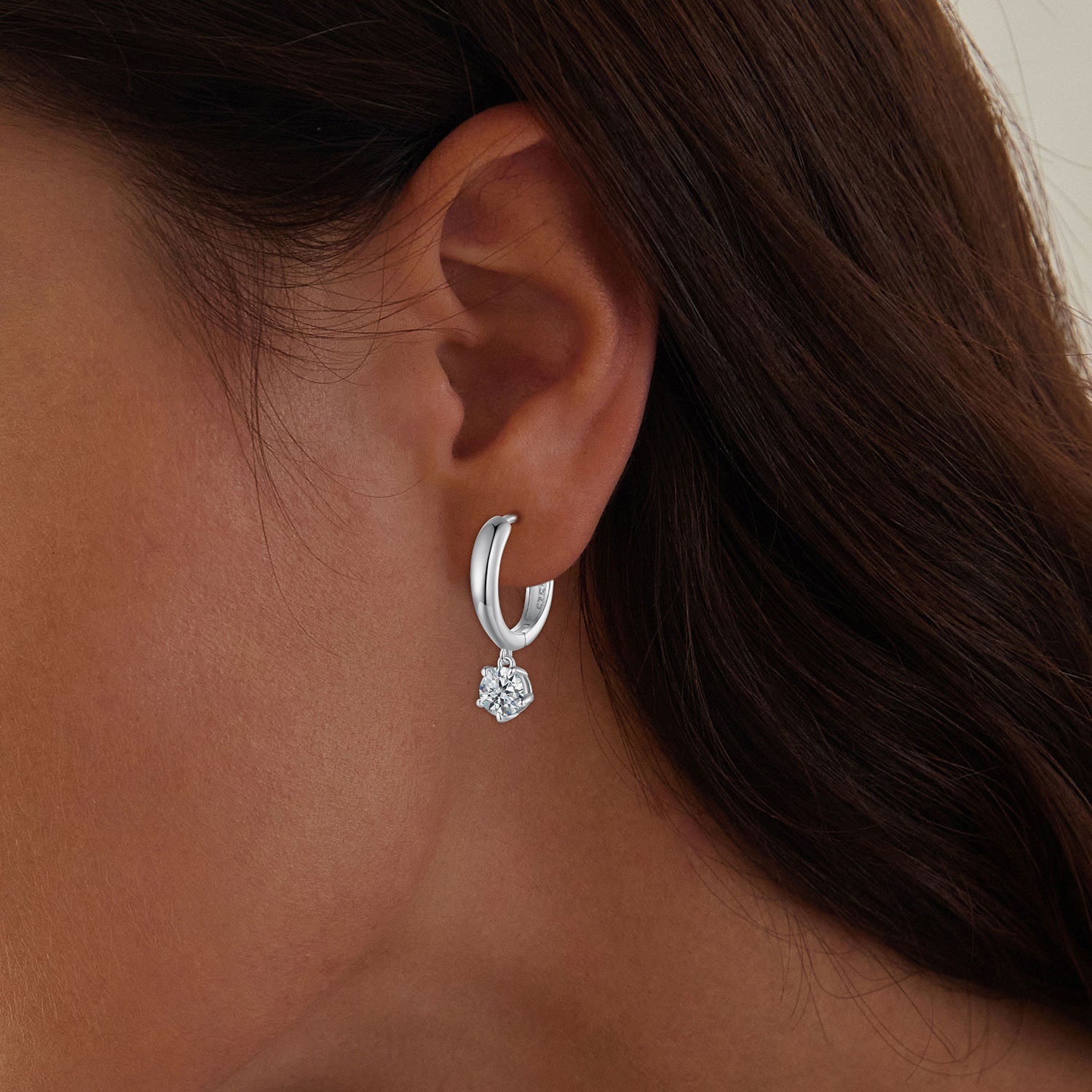 Graceful Drop Solitaire Moissanite Hoop Earrings | Sterling Silver