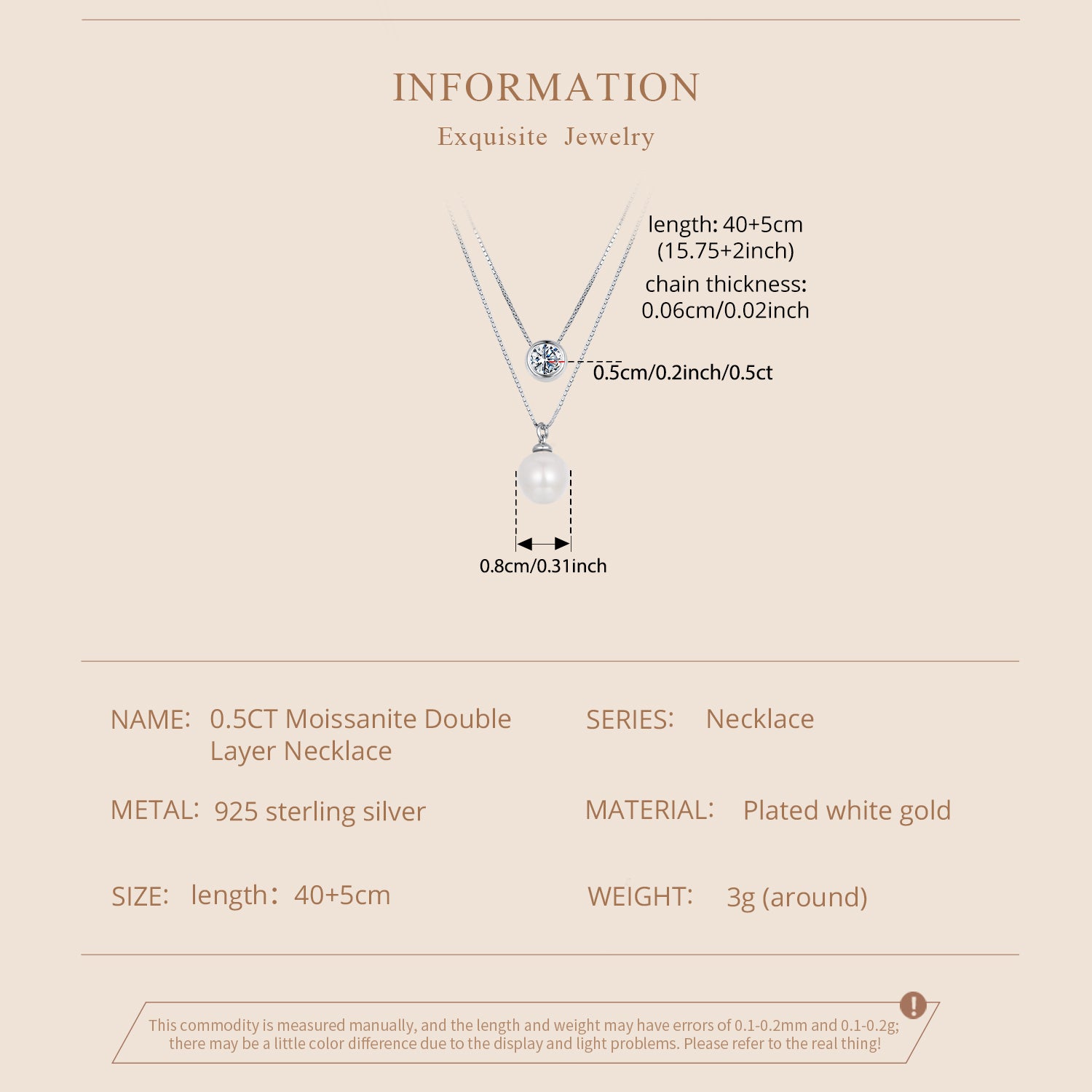 Double Layer Pearl & Moissanite Necklace | Sterling Silver