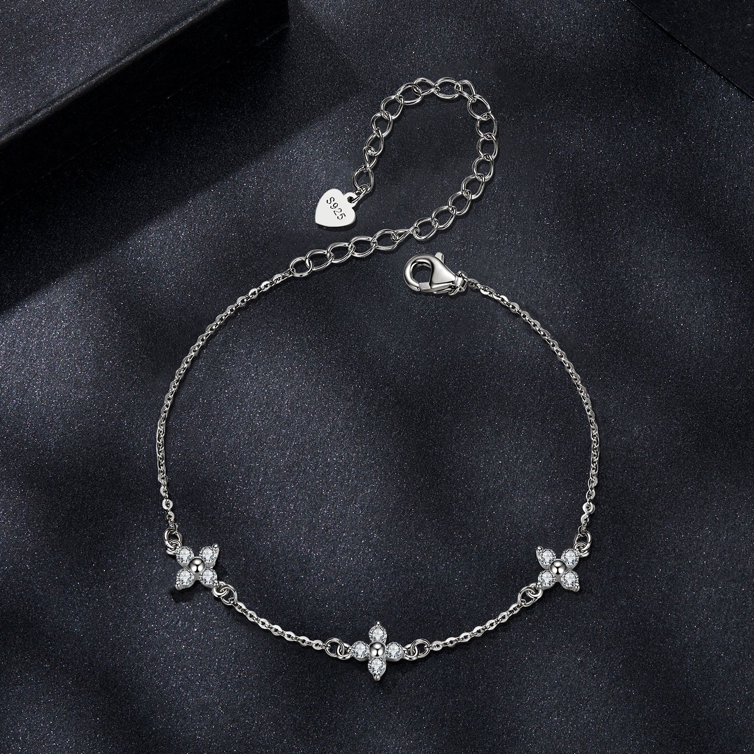 Triple Four-Petal Flower Moissanite Bracelet | Sterling Silver
