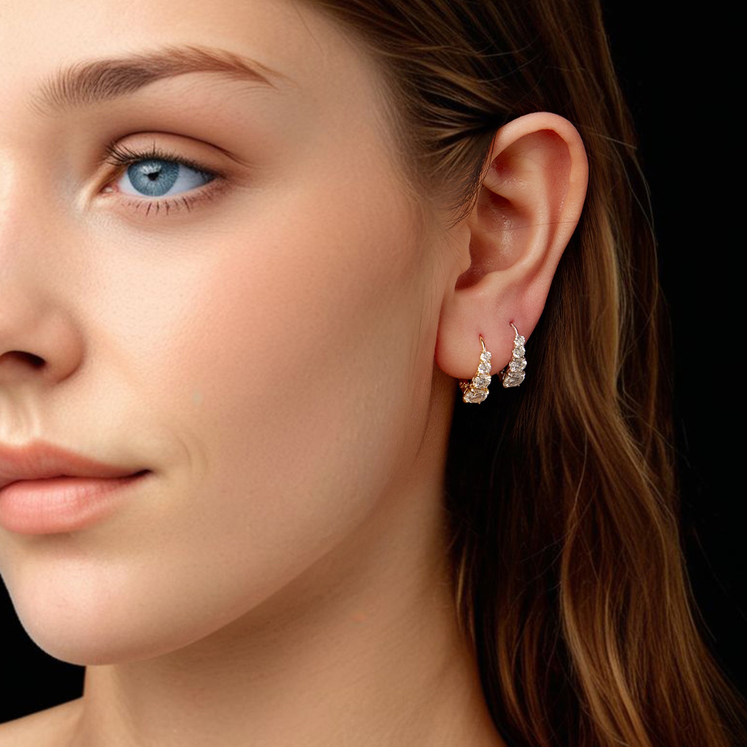 Graduated Four-Stone Moissanite Leverback Earrings | Delicate Gem Jewelry in Sterling Silver