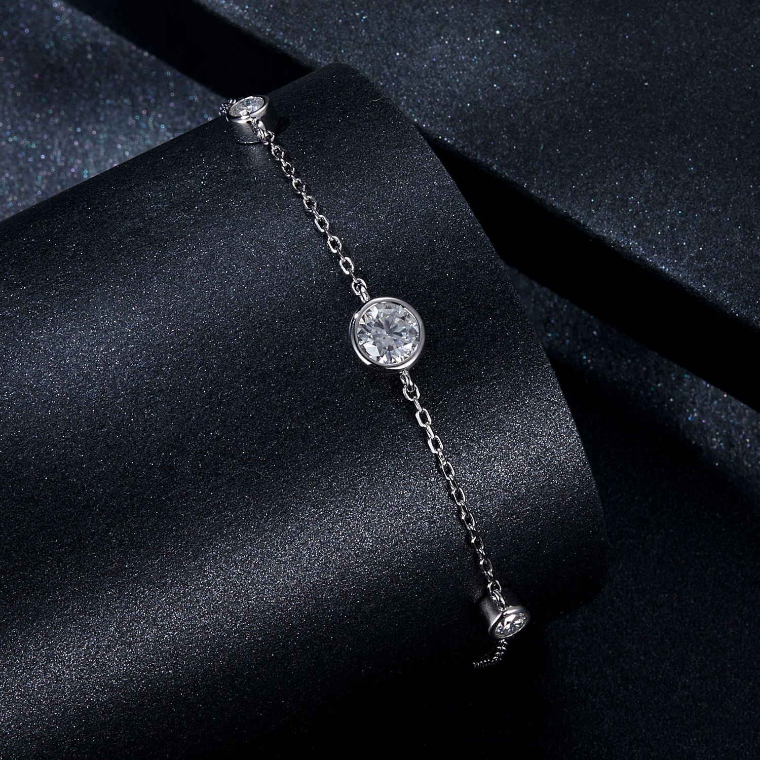 Three-Stone Moissanite Bracelet | Bezel-Set in Sterling Silver