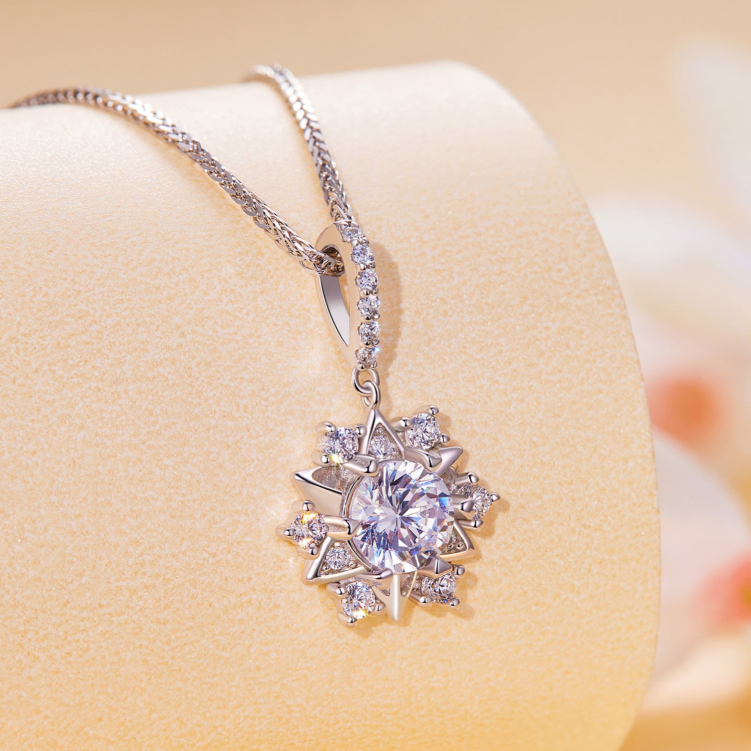 Sparkling Snowflake Moissanite Pendant Necklace | Halo in Sterling Silver
