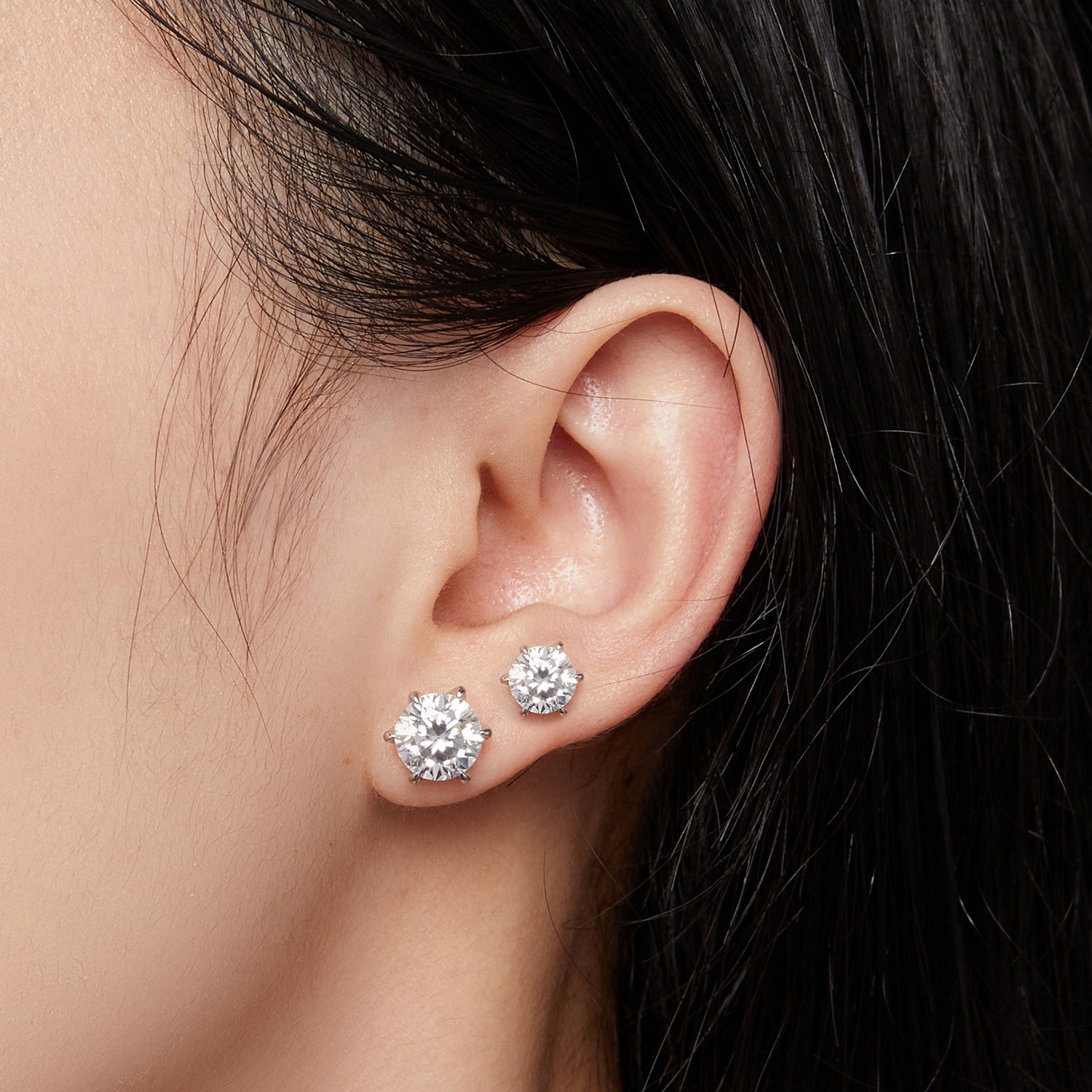 Classic Moissanite Stud Earrings | Six-Prong Screw-Back in Sterling Silver