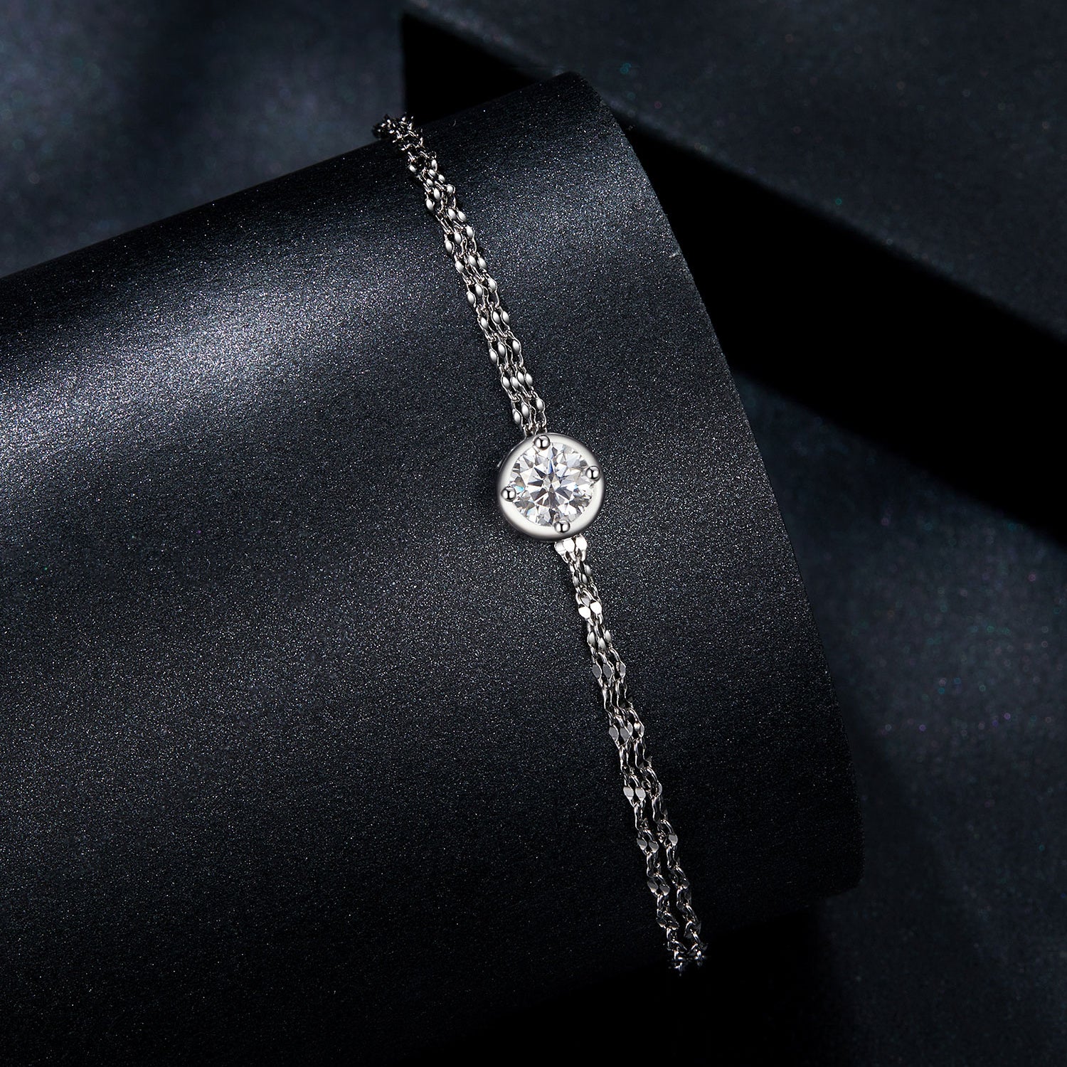 Bezel-Set Solitaire Double-Chain Moissanite Bracelet | Sterling Silver