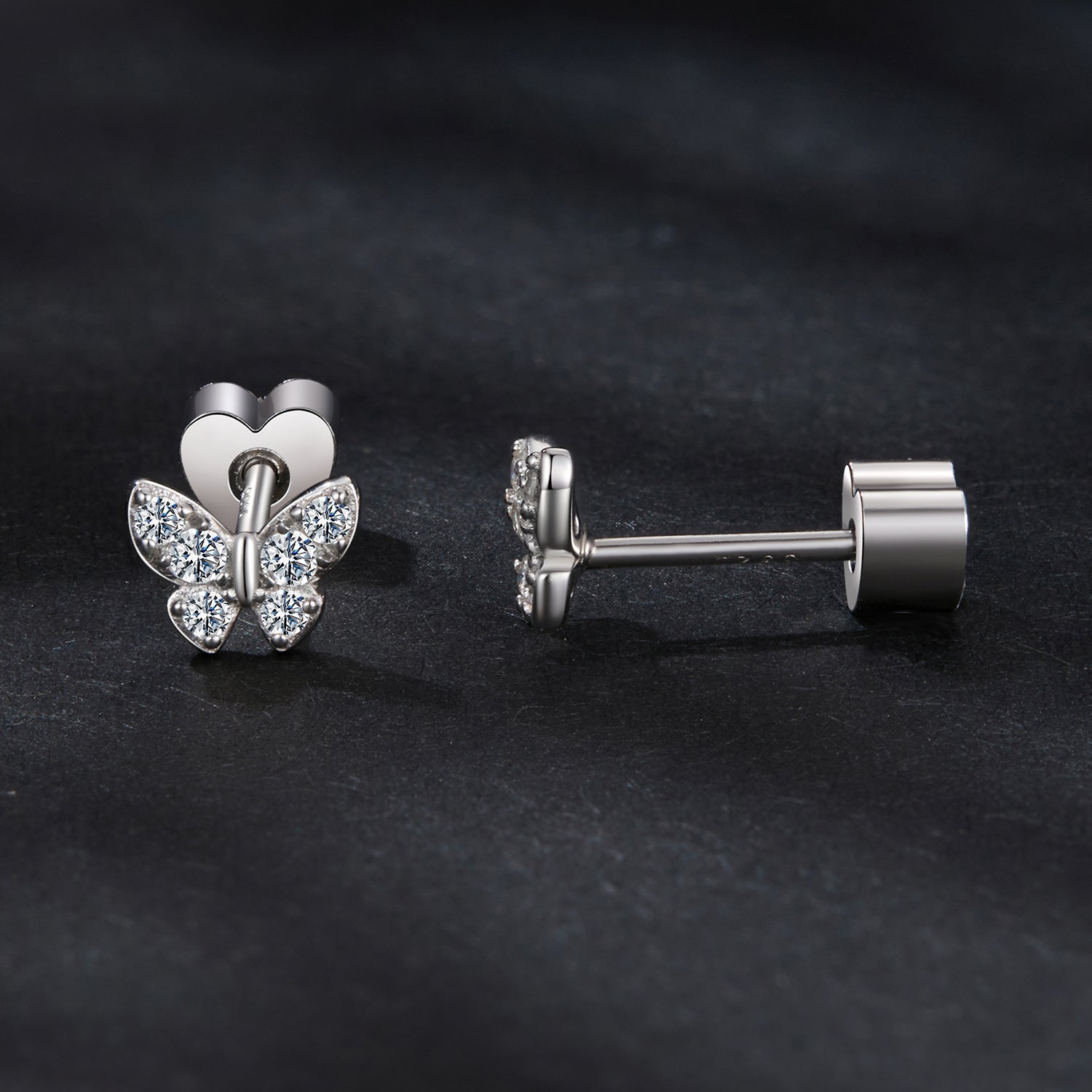 Delicate Butterfly Moissanite Stud Earrings | Sterling Silver