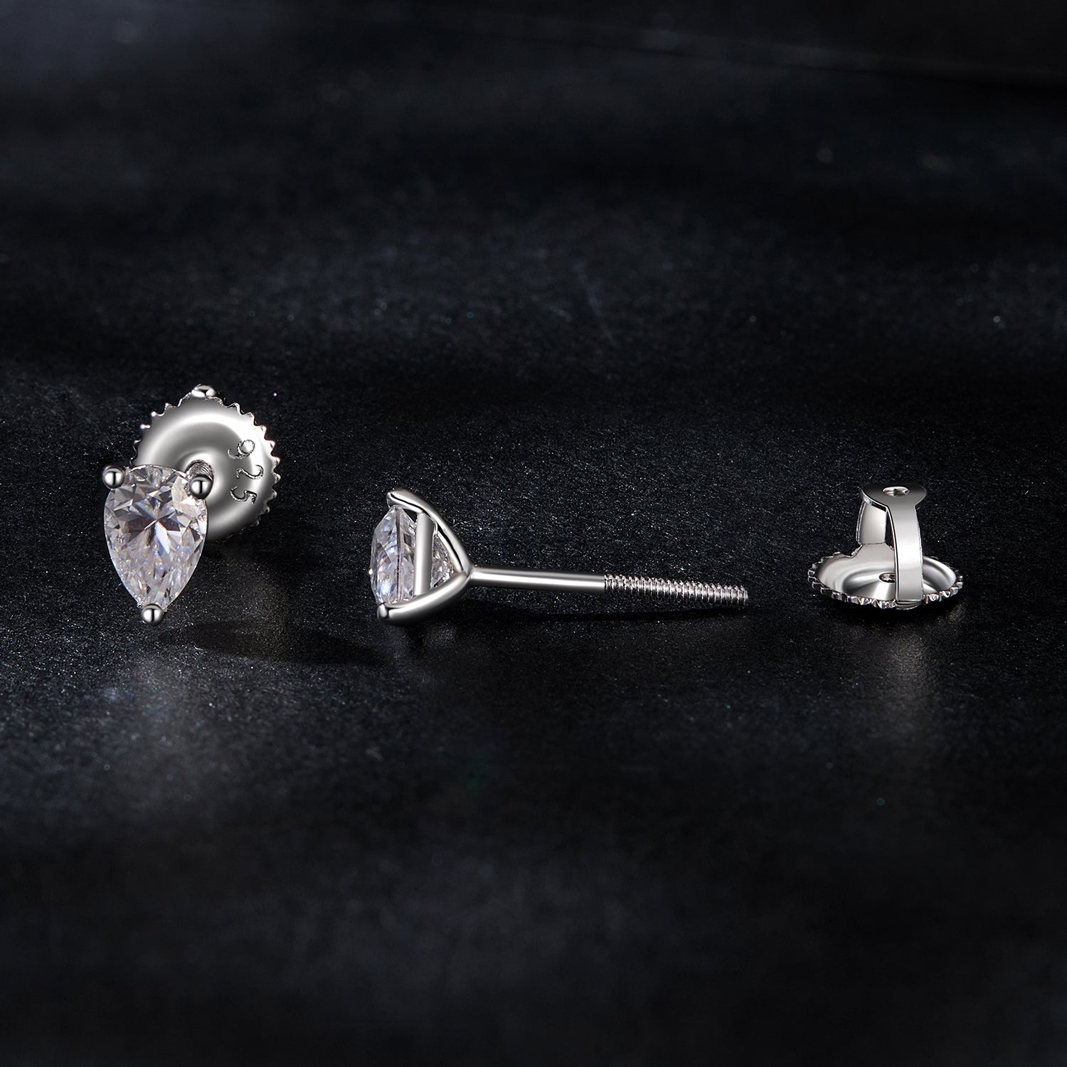 Heart-Shaped Moissanite Stud Earrings | Screw-Back in Sterling Silver