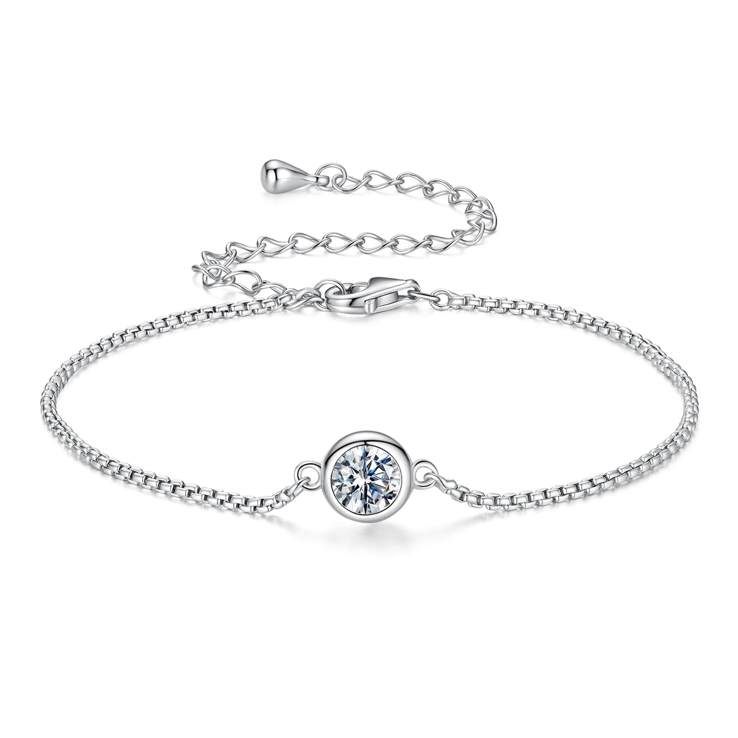 Solitaire Moissanite Bezel Bracelet | Sterling Silver