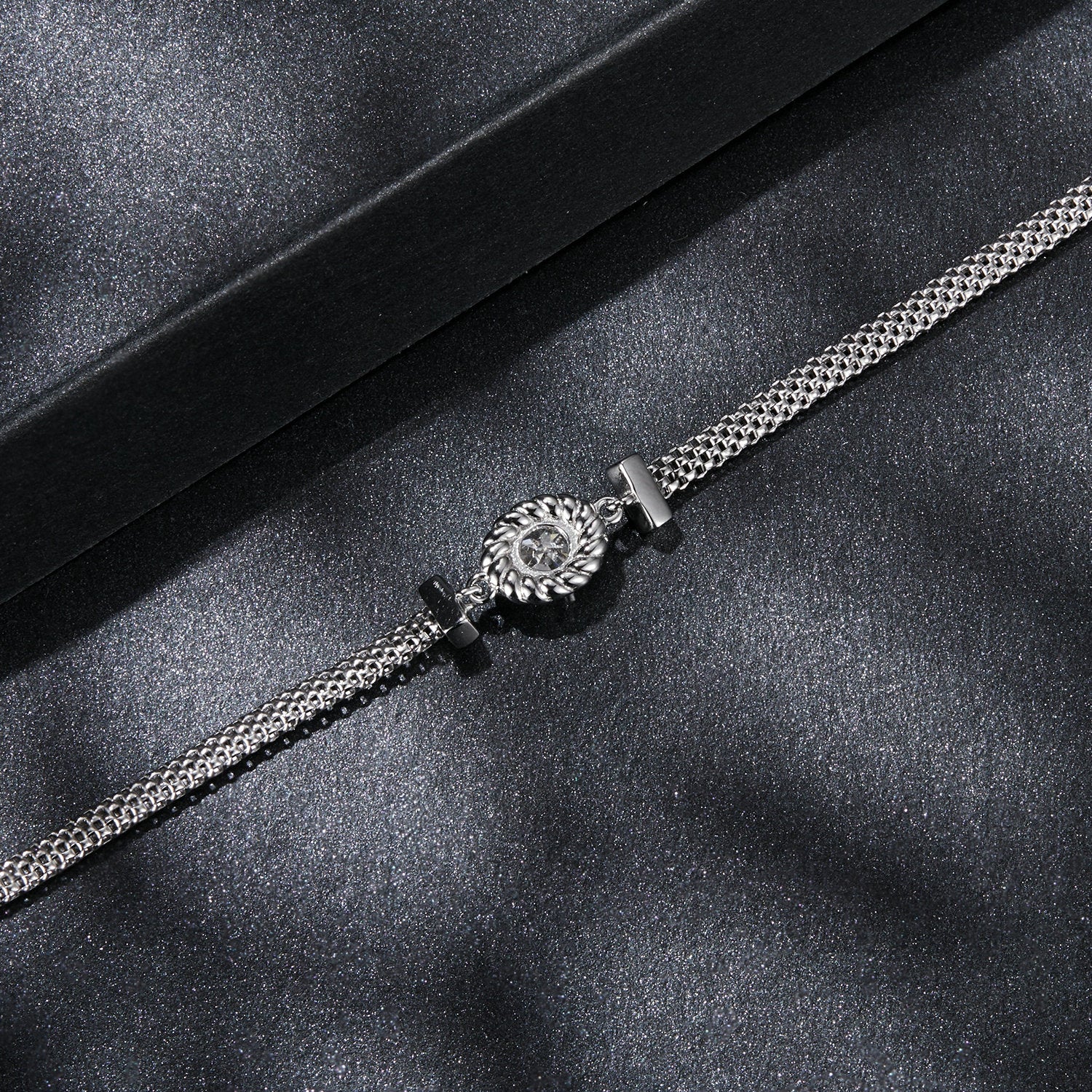 Woven Chain Moissanite Bracelet with Heart Charm | Sterling Silver