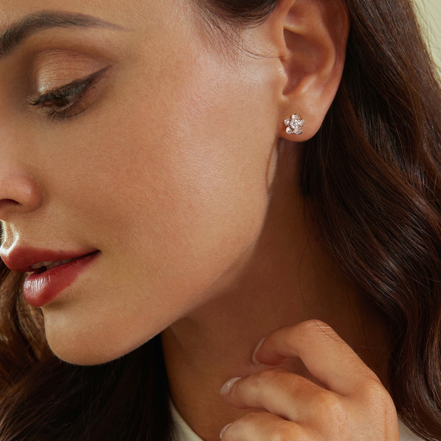 Cherry Blossom Moissanite Stud Earrings | Sterling Silver