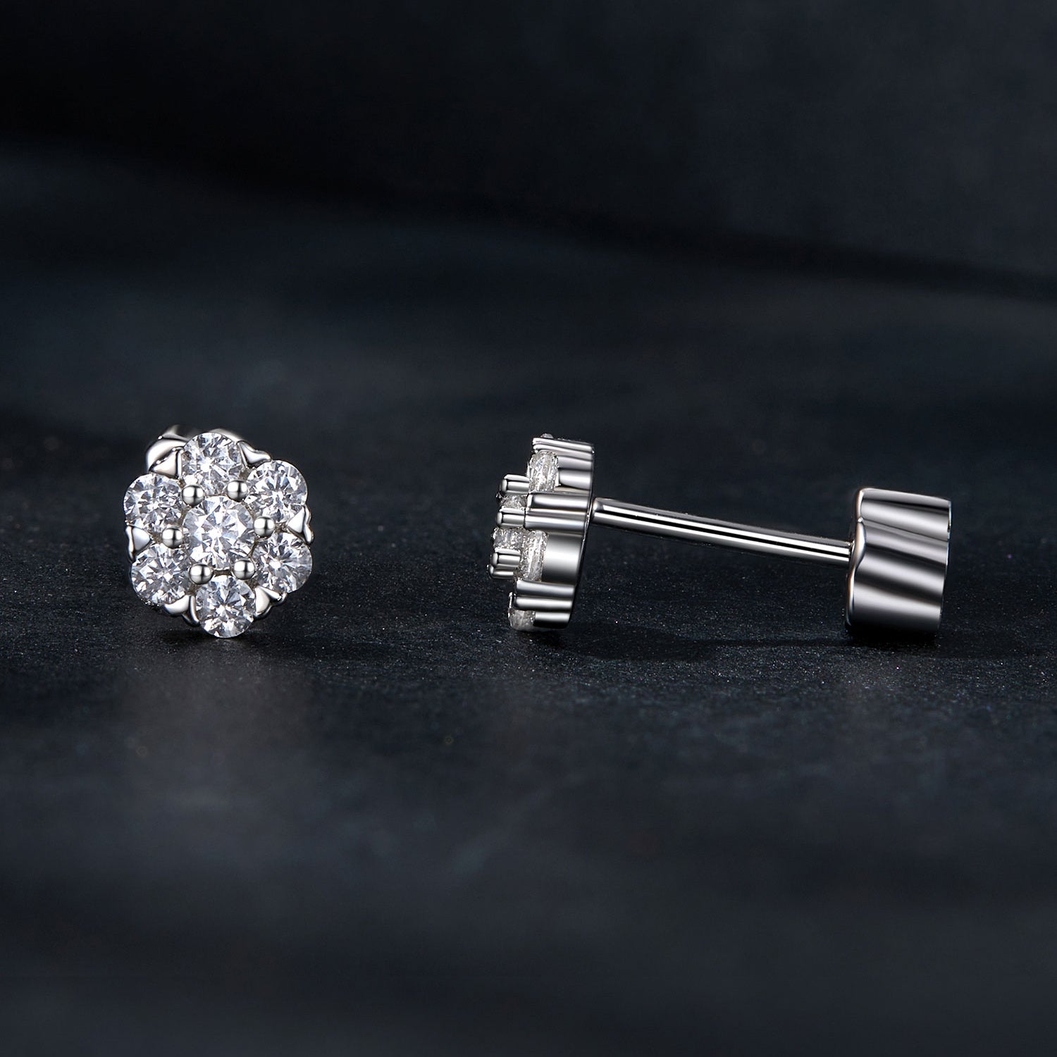 Floral Cluster Moissanite Stud Earrings | Screw-Back in Sterling Silver