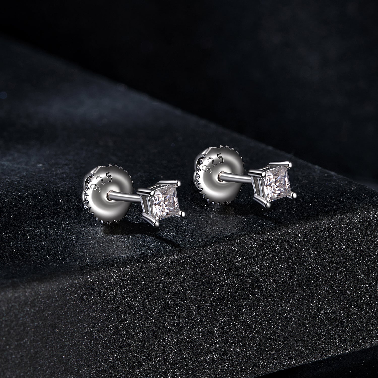 Princess Cut Square Moissanite Stud Earrings Set (2 Pairs) | Sterling Silver