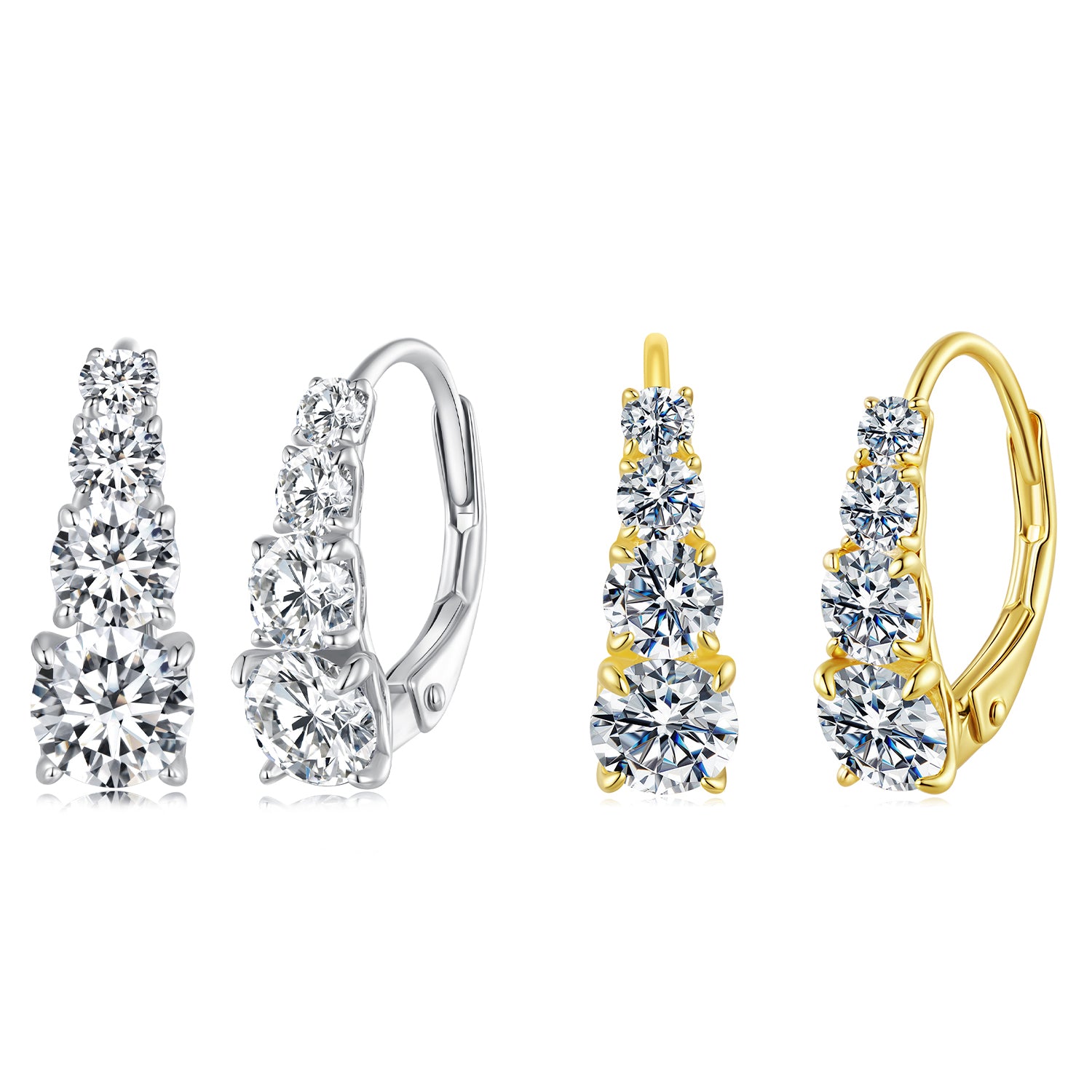 Graduated Four-Stone Moissanite Leverback Earrings | Delicate Gem Jewelry in Sterling Silver