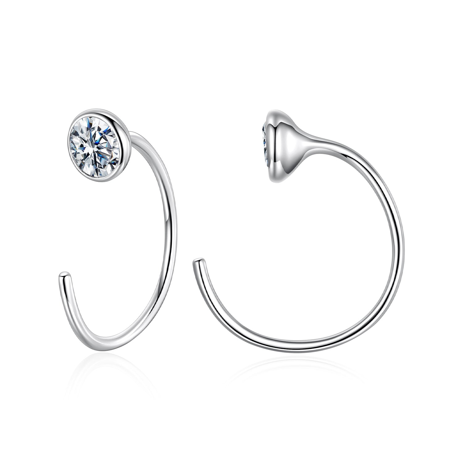 Minimalist Sparkling Moissanite Hoop Earrings | S925 Sterling Silver Modern C-Hoop Earrings