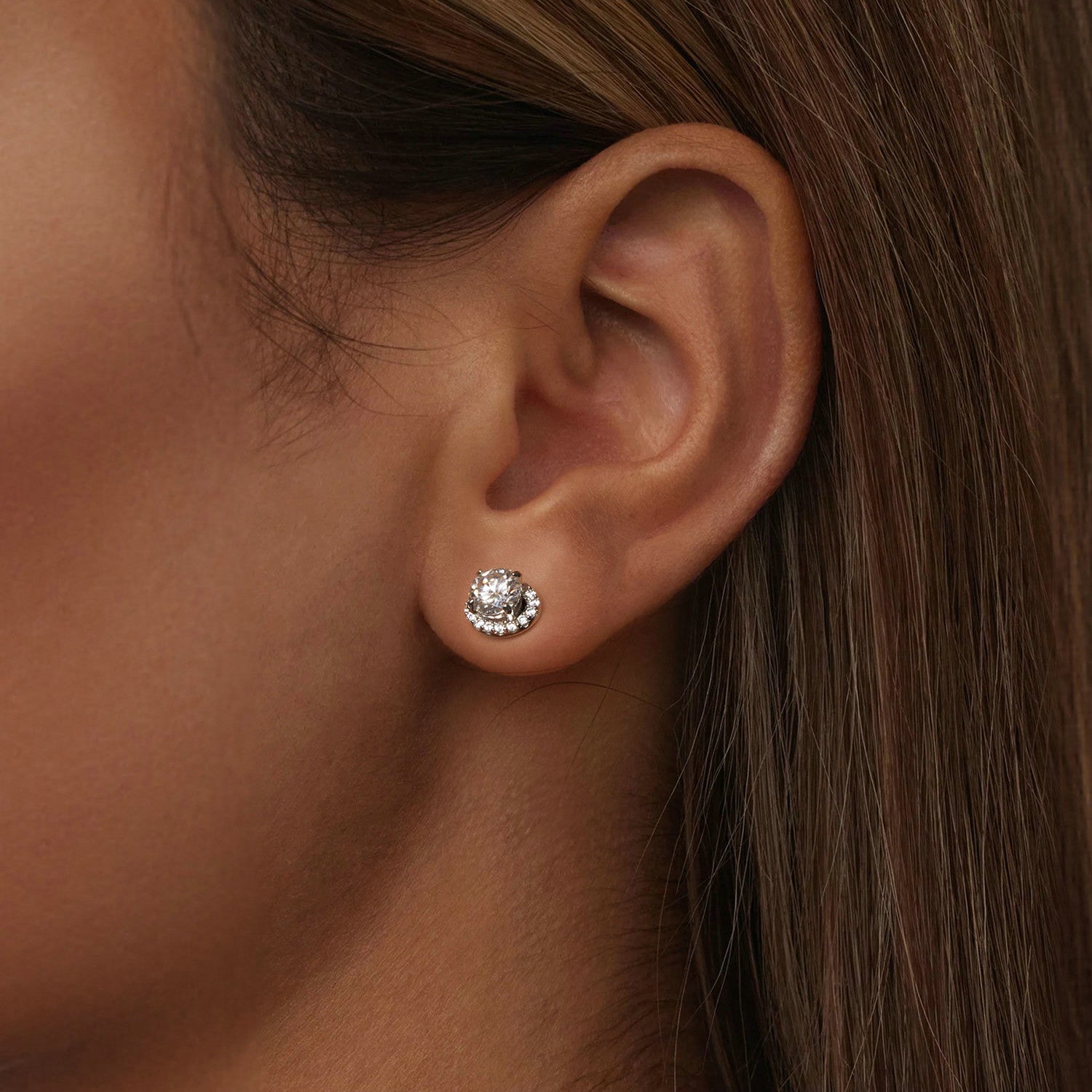 Oval Halo Moissanite Stud Earrings | Screw-Back in Sterling Silver