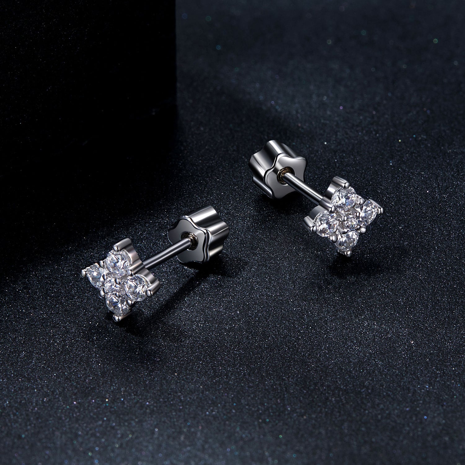 Blooming Clover Four-Petal Flower Moissanite Stud Earrings | Sterling Silver