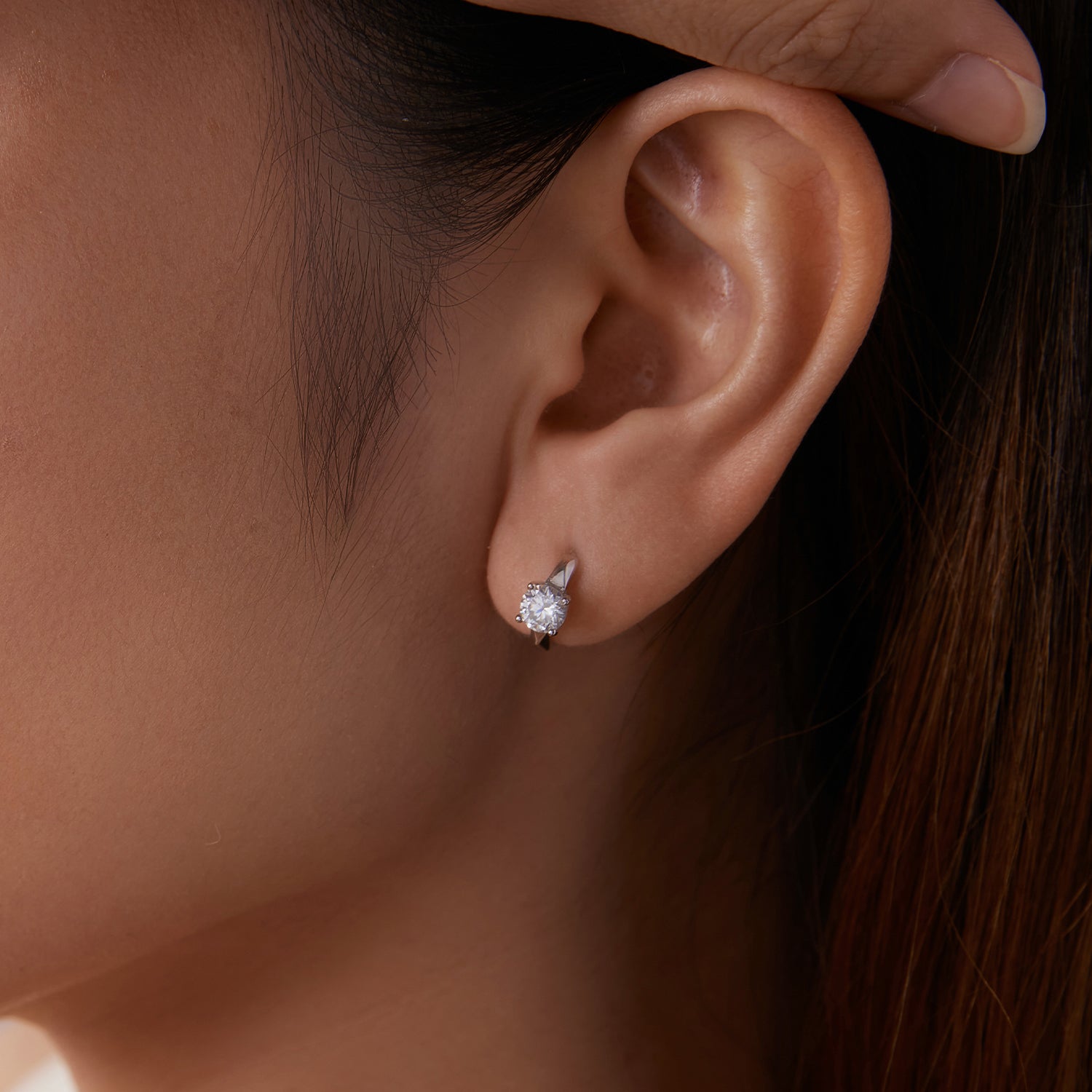Classic Moissanite Huggie Hoop Earrings | Sterling Silver