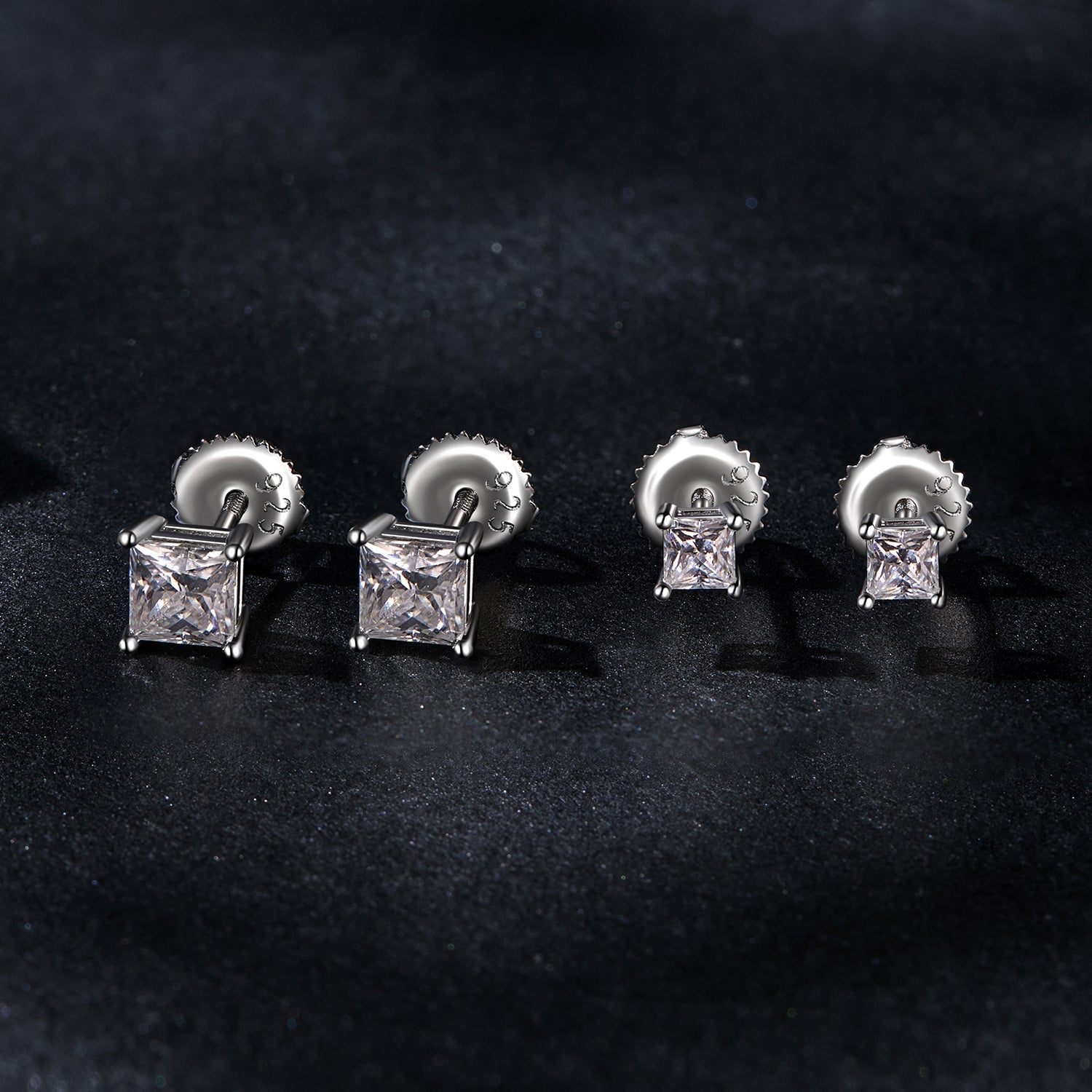 Princess Cut Square Moissanite Stud Earrings Set (2 Pairs) | Sterling Silver