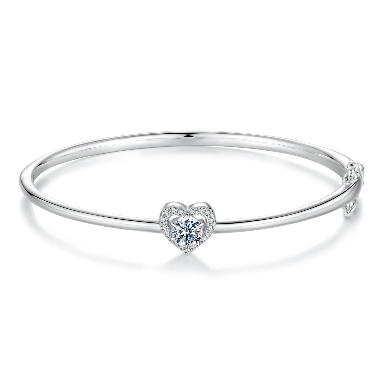 Heart Moissanite Bangle Bracelet | Sterling Silver