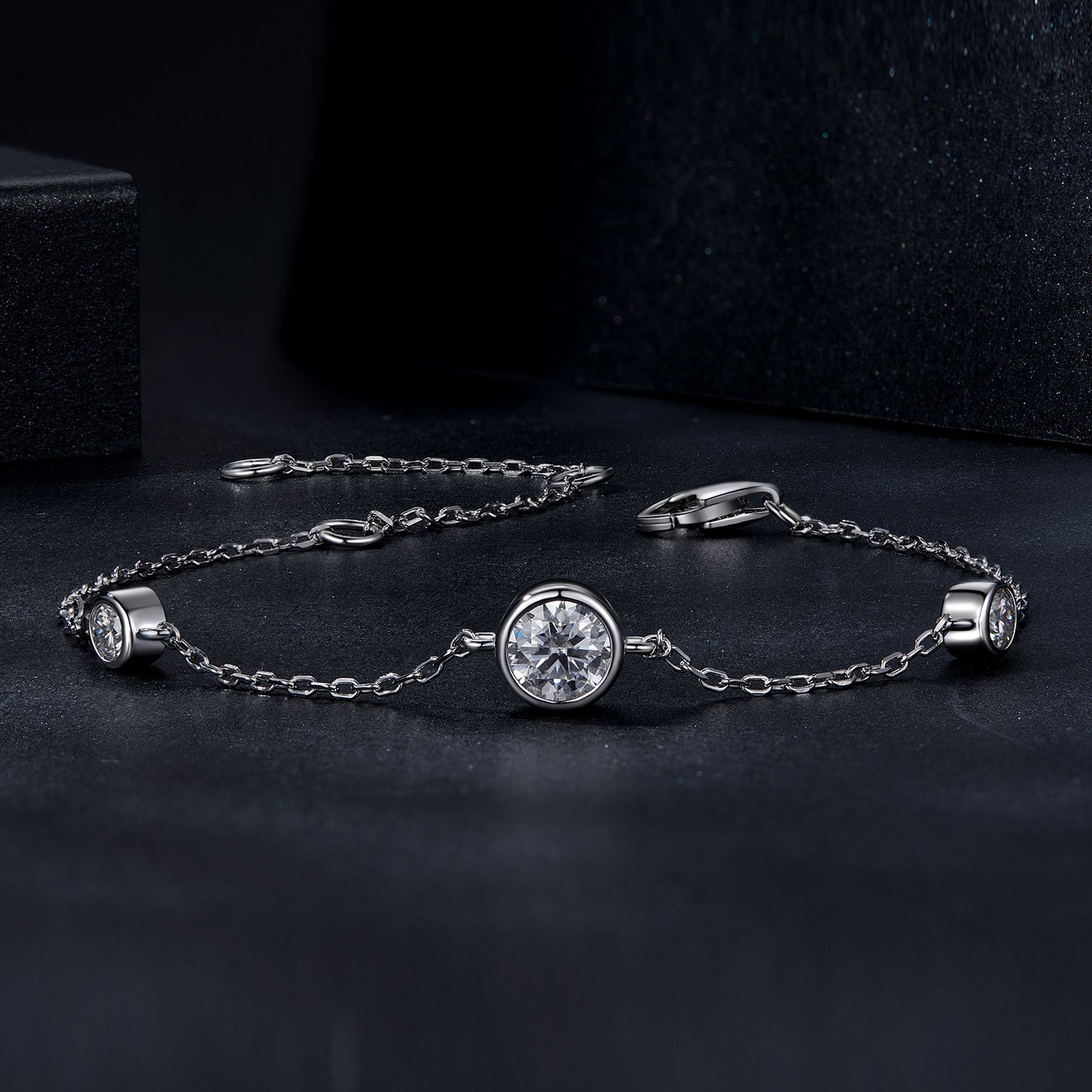 Three-Stone Moissanite Bracelet | Bezel-Set in Sterling Silver