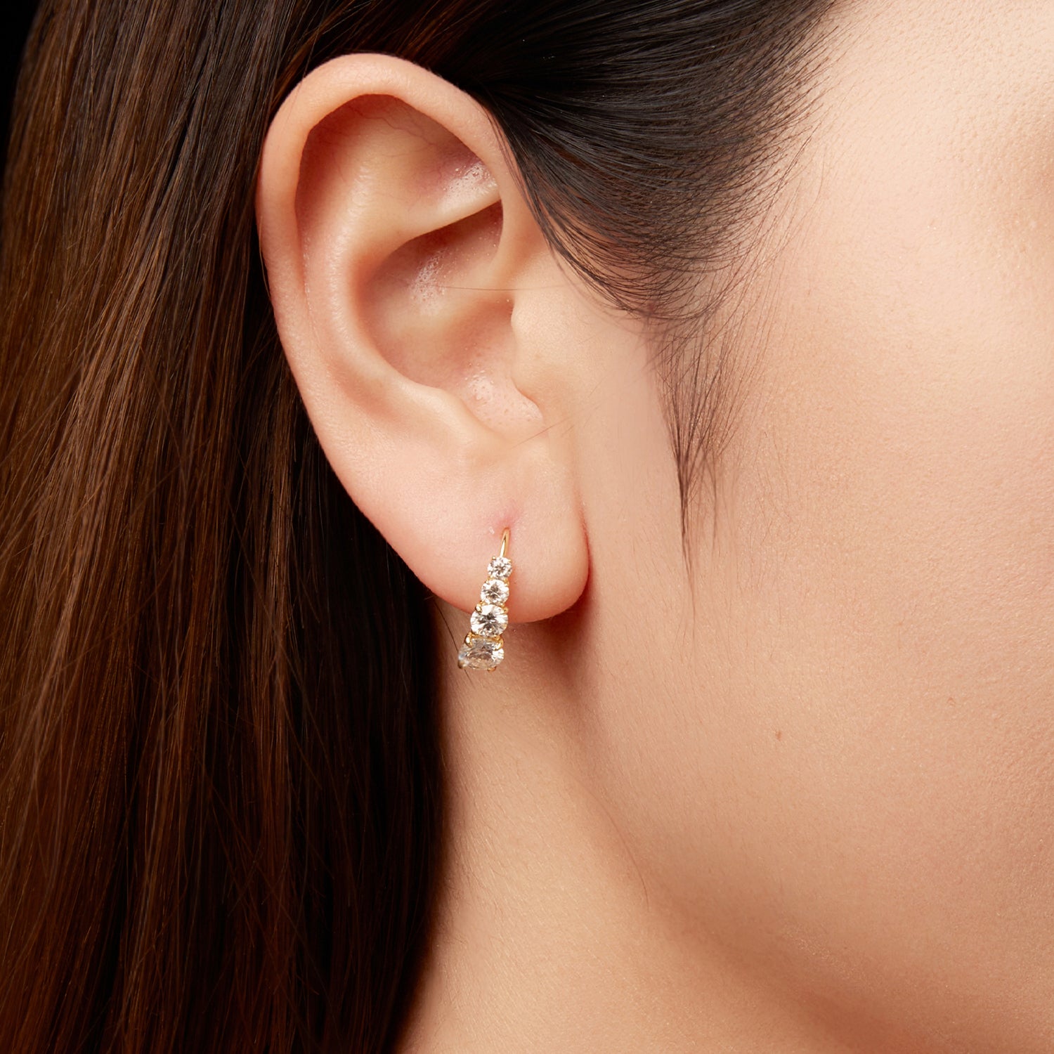 Graduated Four-Stone Moissanite Leverback Earrings | Delicate Gem Jewelry in Sterling Silver