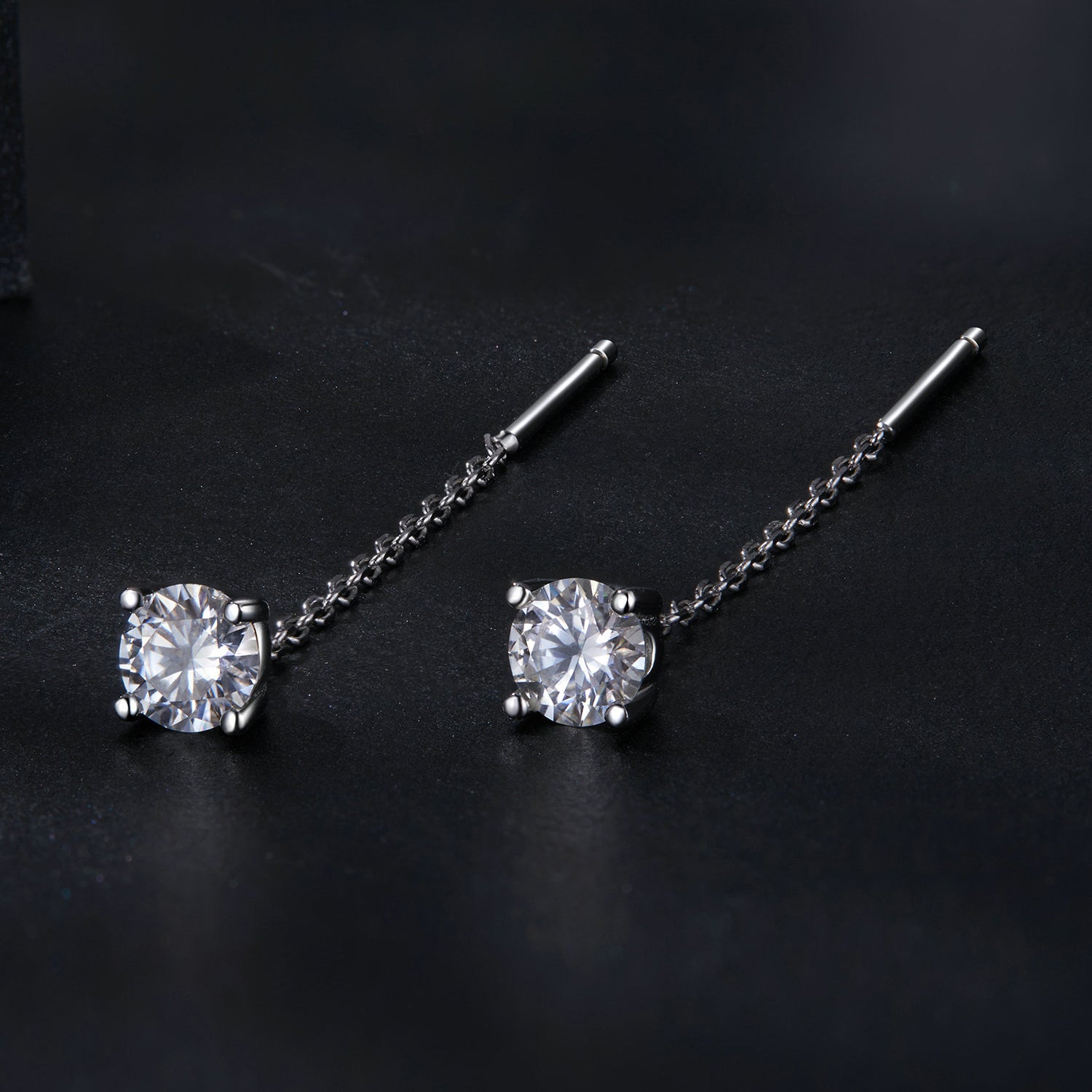 Round Moissanite Threader Earrings | Sterling Silver