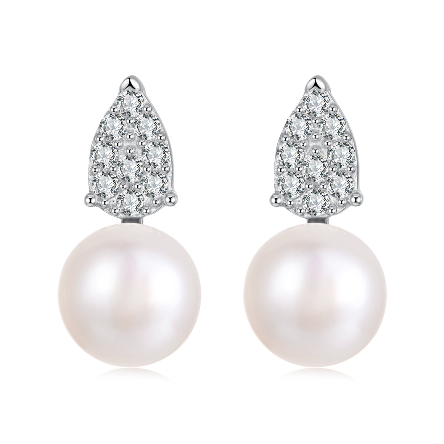 Pearl & Moissanite Teardrop Stud Earrings | Sterling Silver