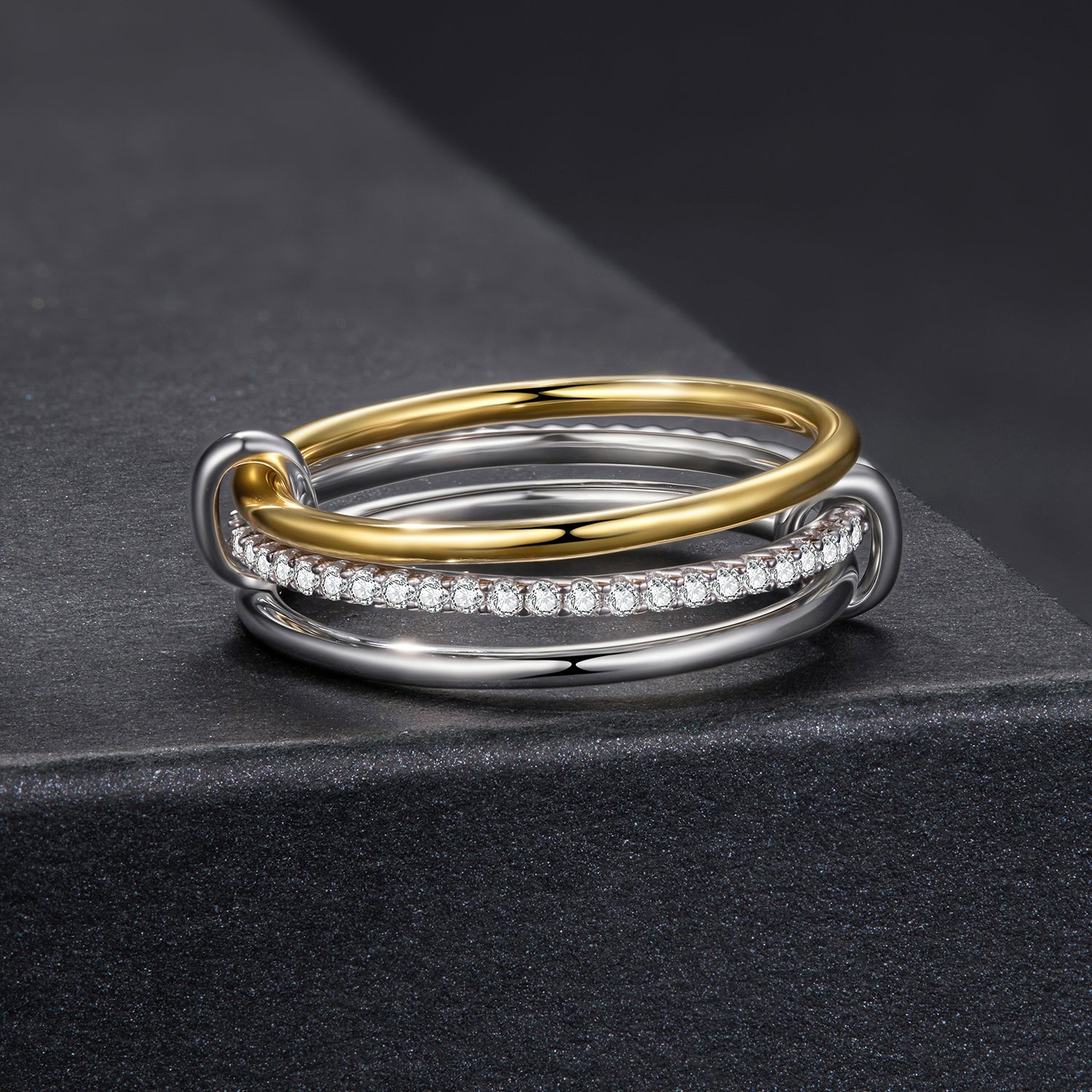 Triple Band Stacking Moissanite Ring | Sterling Silver