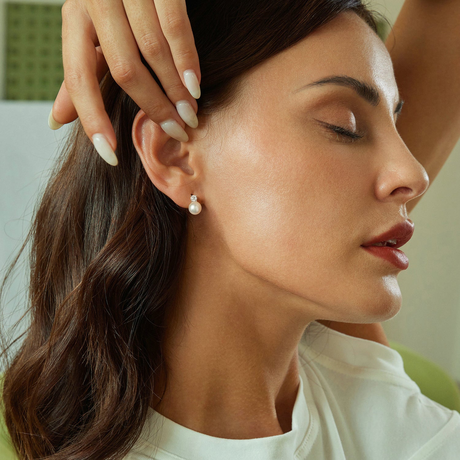 Pearl & Moissanite Stud Earrings | Sterling Silver