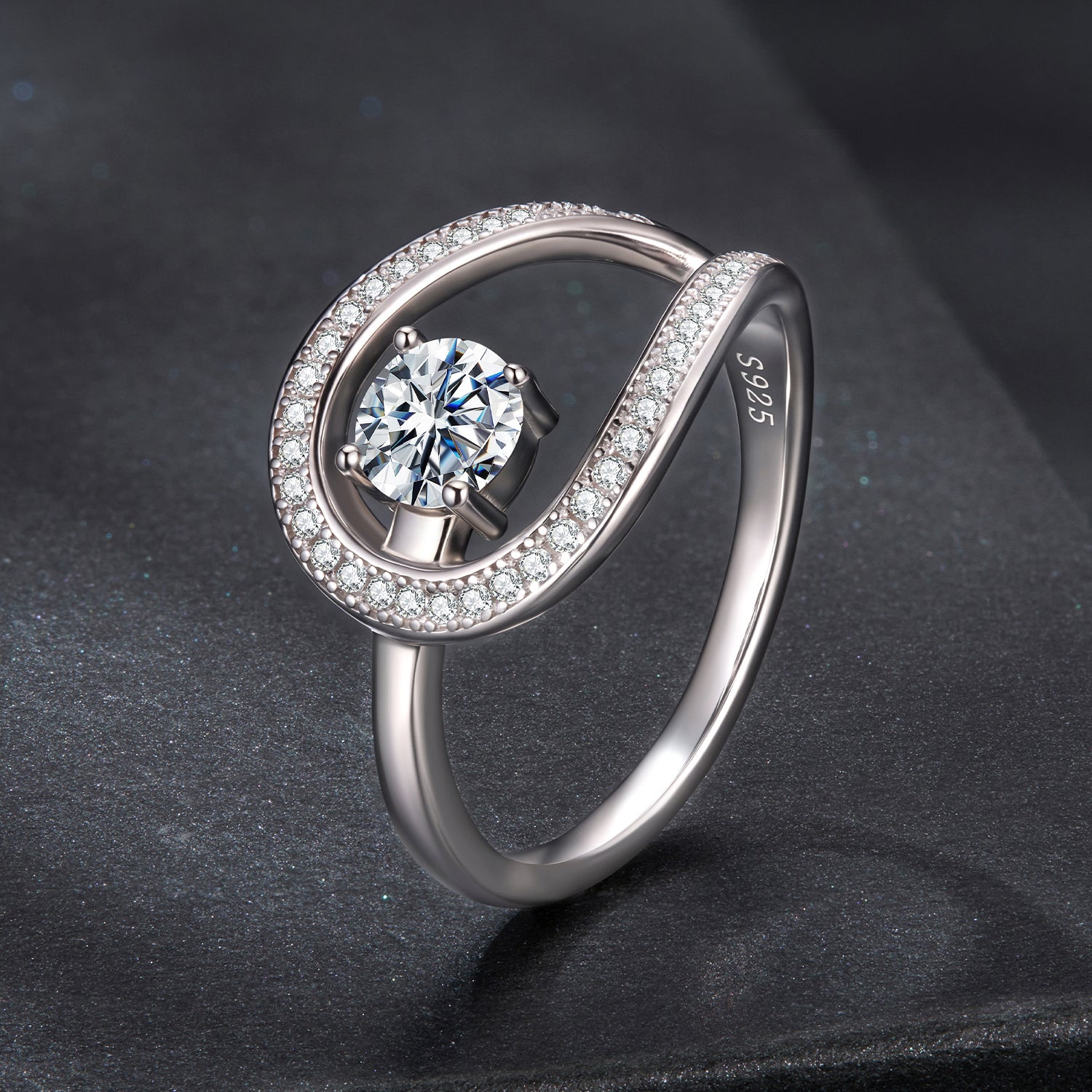 Swirl Pavé Moissanite Ring | Sterling Silver