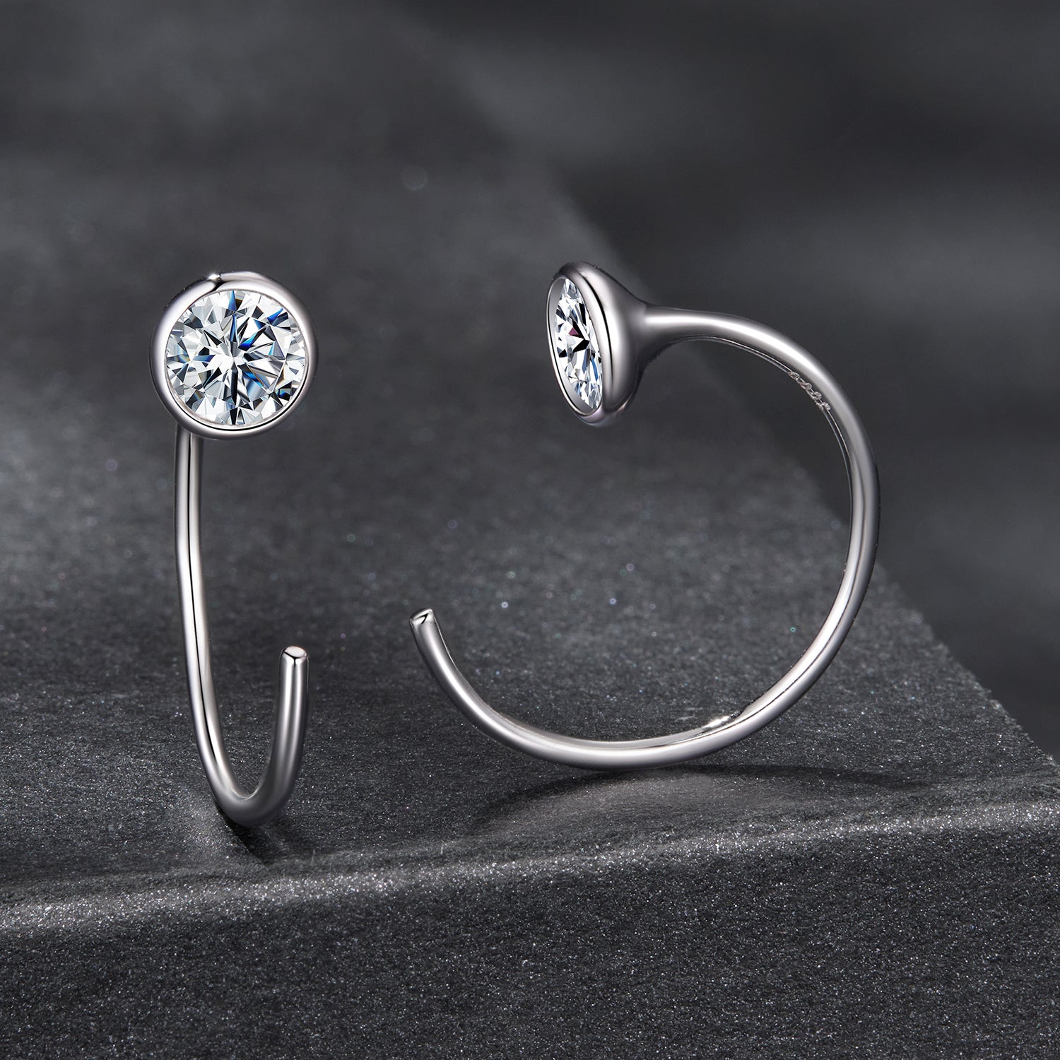 Minimalist Sparkling Moissanite Hoop Earrings | S925 Sterling Silver Modern C-Hoop Earrings