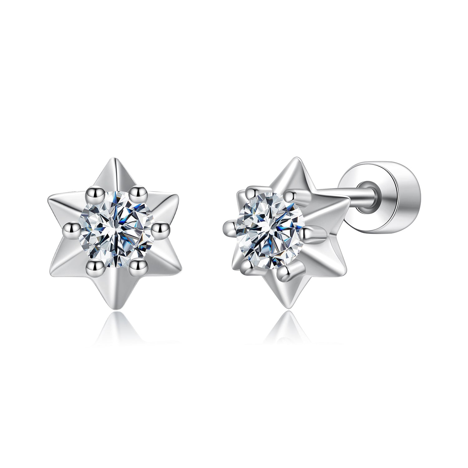 Six-Point Star Moissanite Stud Earrings | Sterling Silver